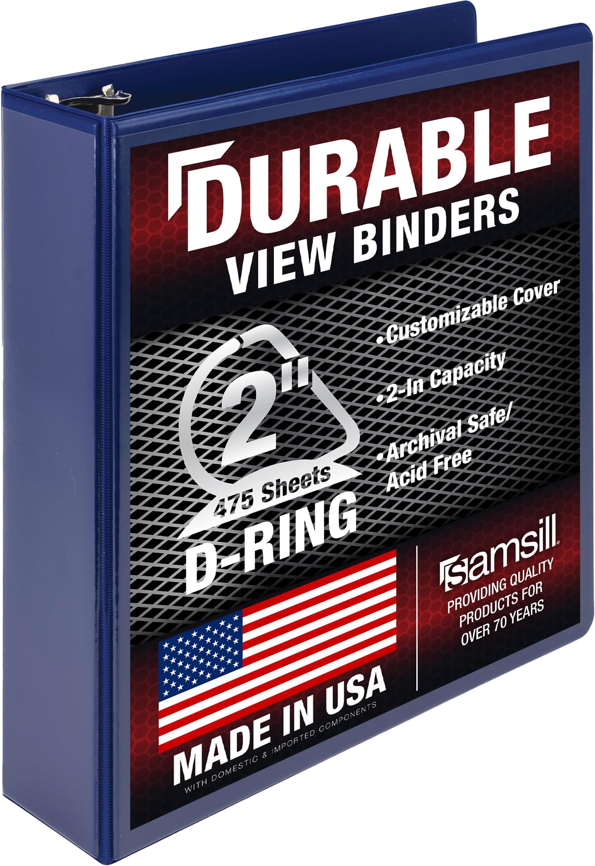 Samsill 2 Inch 3-Ring D-Ring Binder, Blue, 480 Sheet Capacity | Recycled Fiberboard Construction - main product image