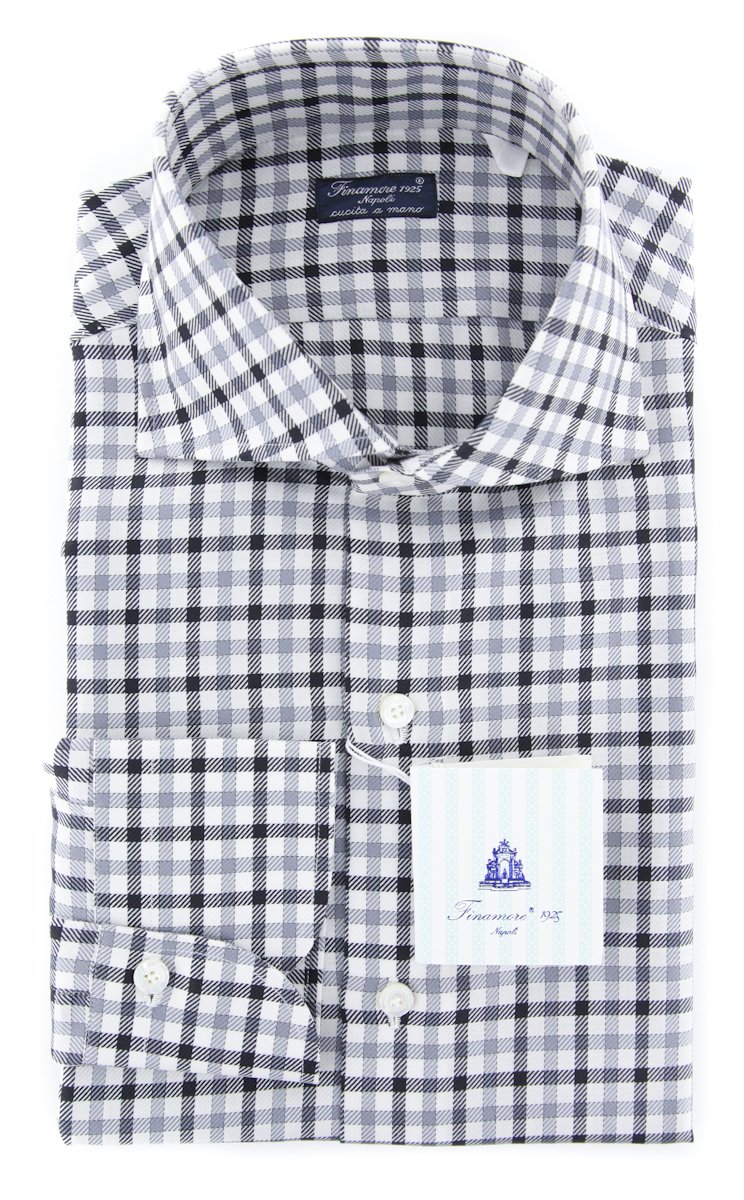 Finamore Napoli Plaid Button Down Spread Collar Cotton Slim Fit Dress Shirt