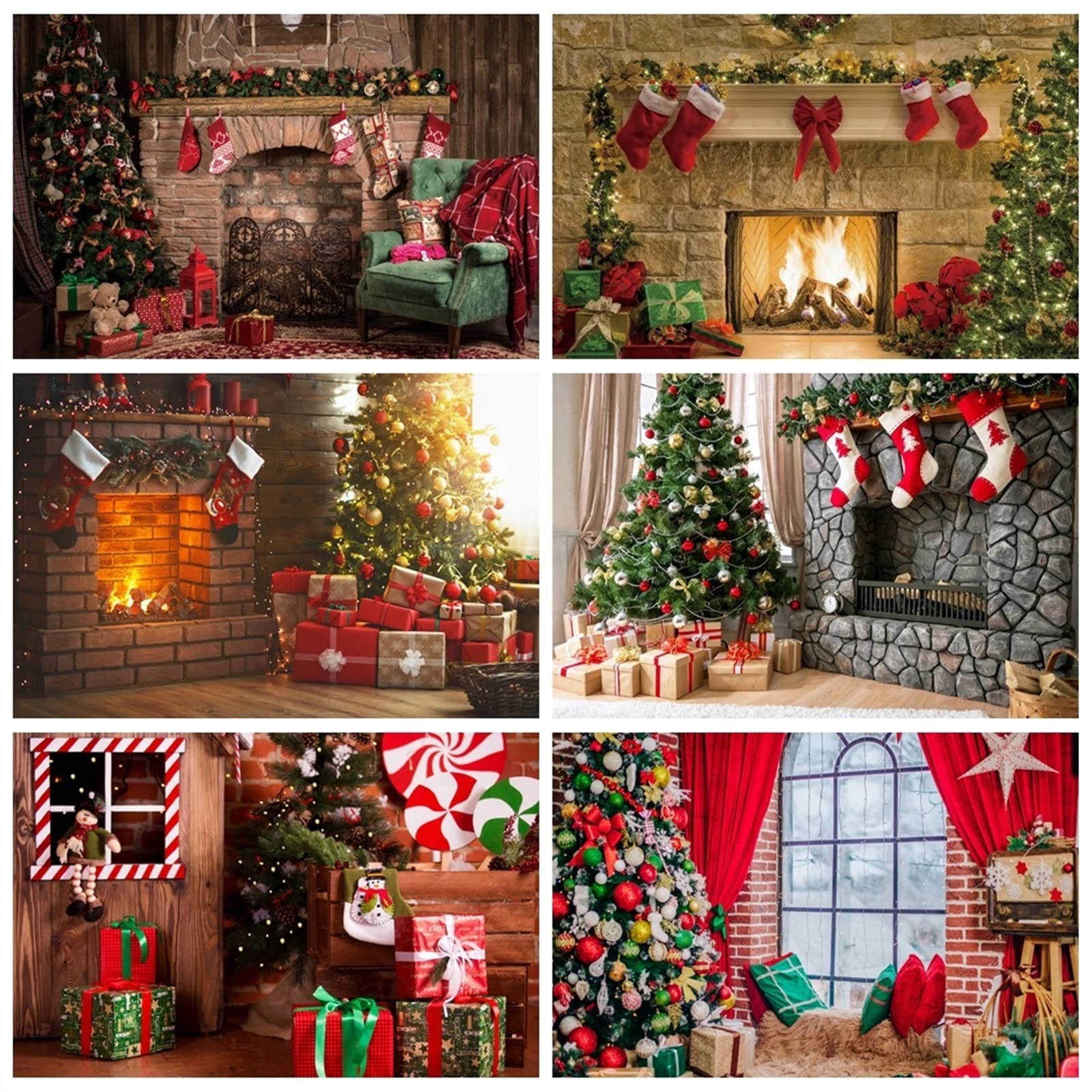 AIBIIN 2,1 X 1,5 M Weihnachten Fotografie Hintergrund Winter Kamin Geschenk  Weihnachtsbaum Stern Licht Porträt Hintergrund Kinder Familie Party  Dekoration Banner Studio Requisiten, image size:1601x1601