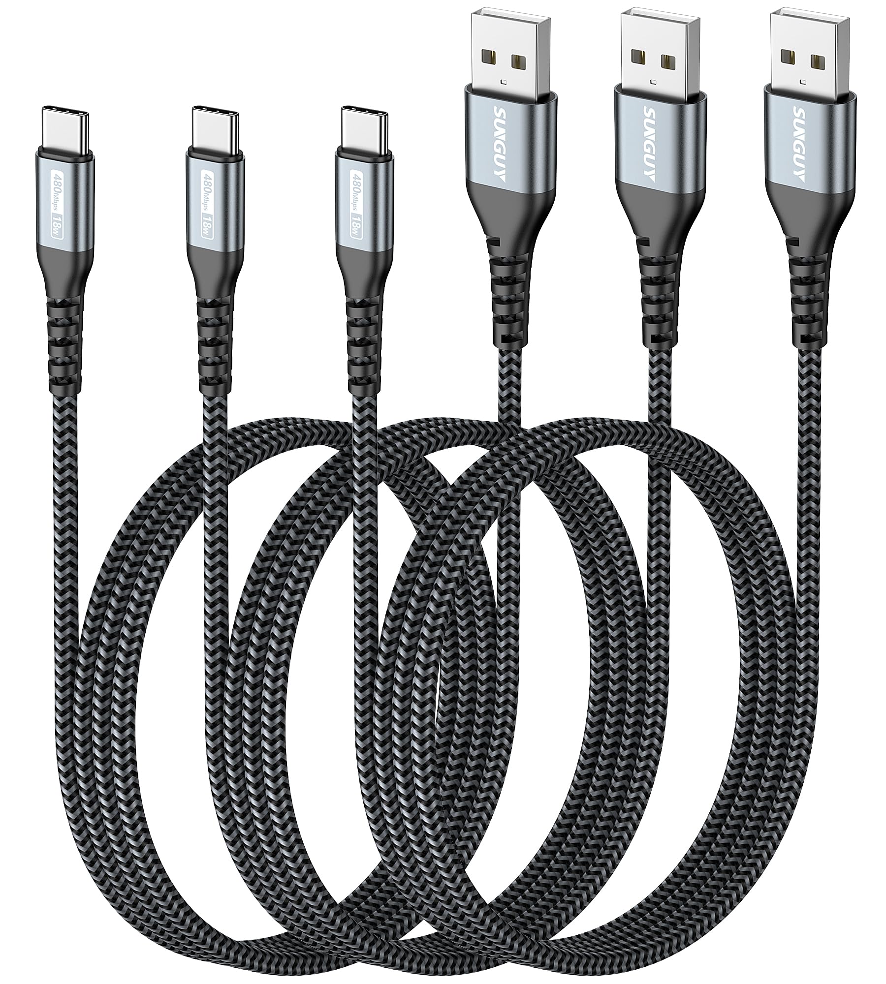 SUNGUY USB C Cable 1M/3.3FT [3-Pack] USB Type C Cable Fast Charging Data Sync Braided Compatible with iPhone15/15Pro/15ProMax/15Plus, Samsung Galaxy S23/S22/S21, Note10/9, USB C Devices