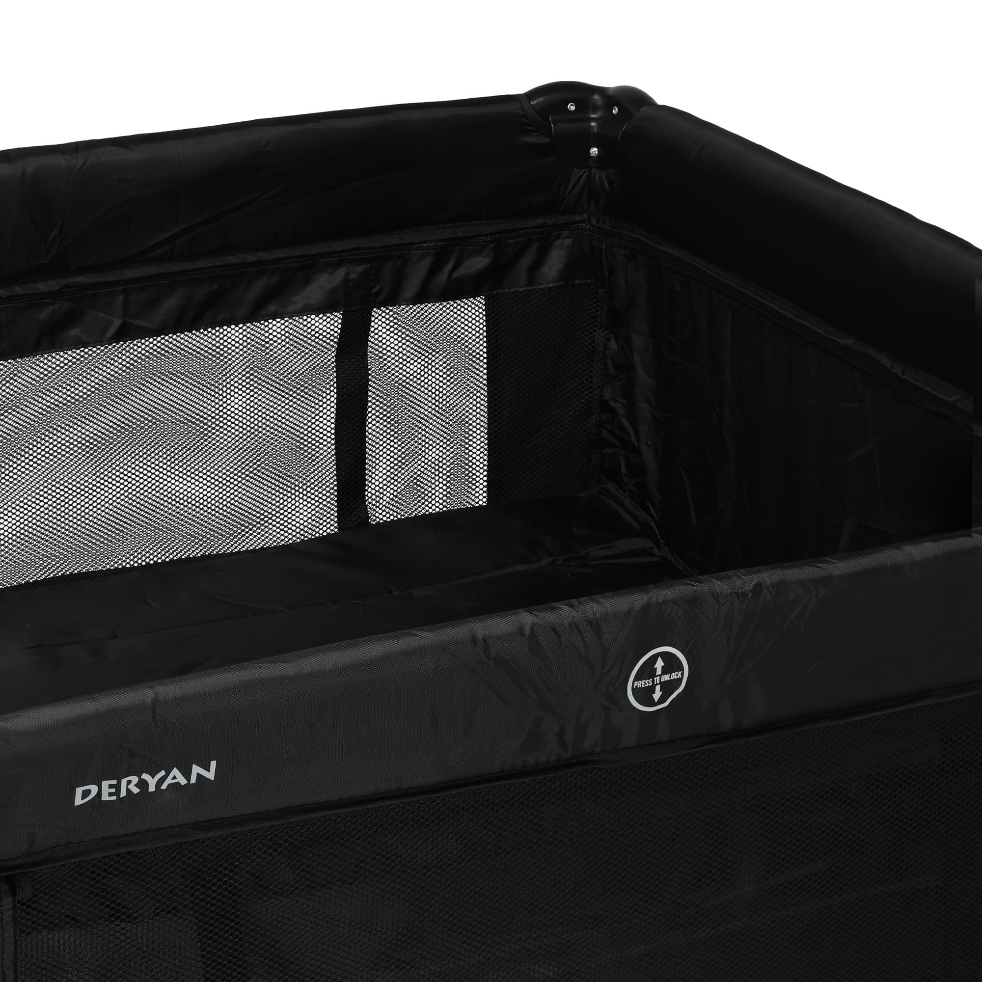 Deryan Lit Parapluie Bébé avec Matelas Inclus, 0-5 Ans (0-20 kg), Léger 9 kg, Grand Matelas, Ouverture Latérale, Design Pliable, Sac de Transport Inclus, 100 x 100 cm (Noir)