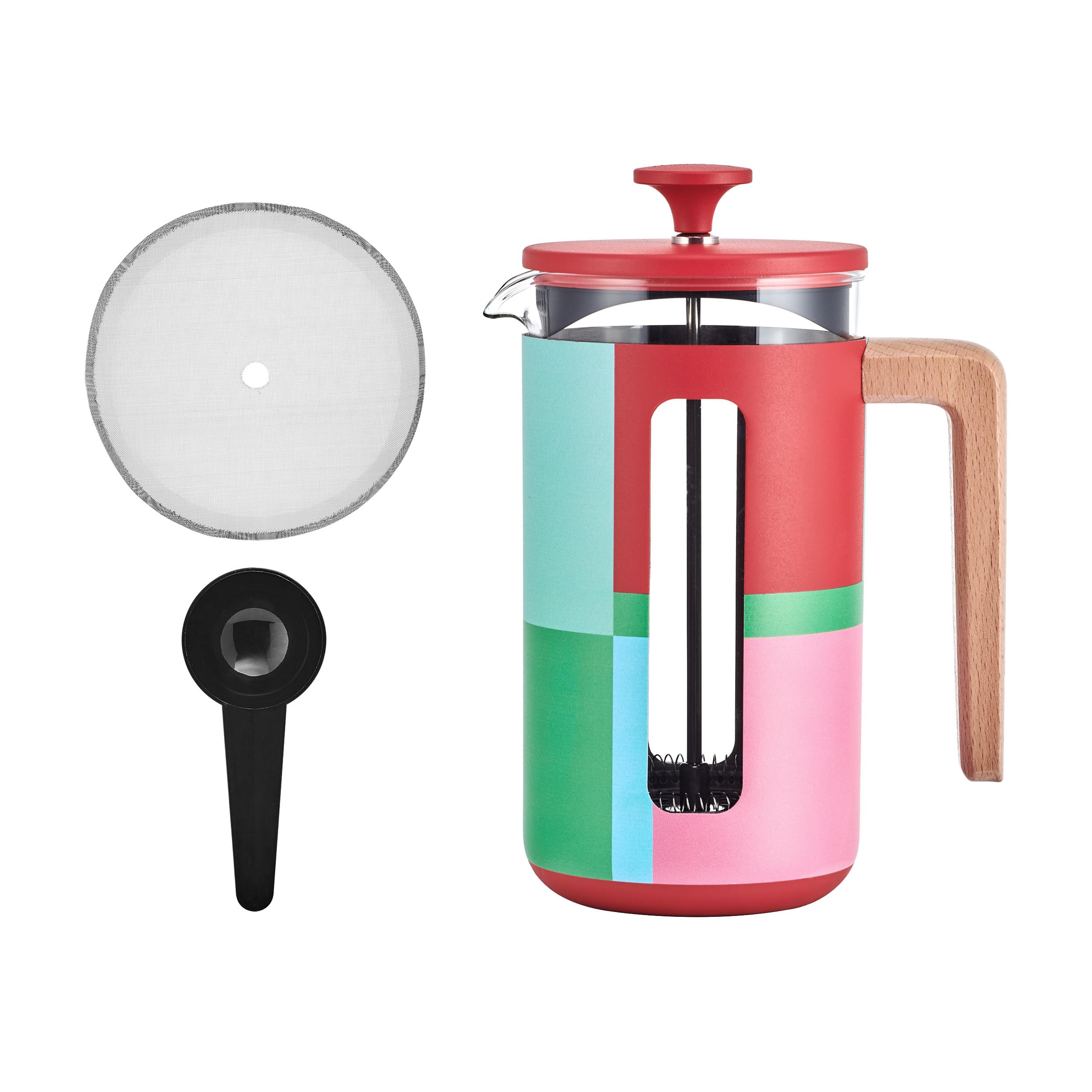 La Cafetière Pisa - Cafetera grande de prensa francesa con diseño geométrico de 8 tazas, cafetera de cerámica resistente al calor de 1 L, té suelto y café molido, Utopian Lines