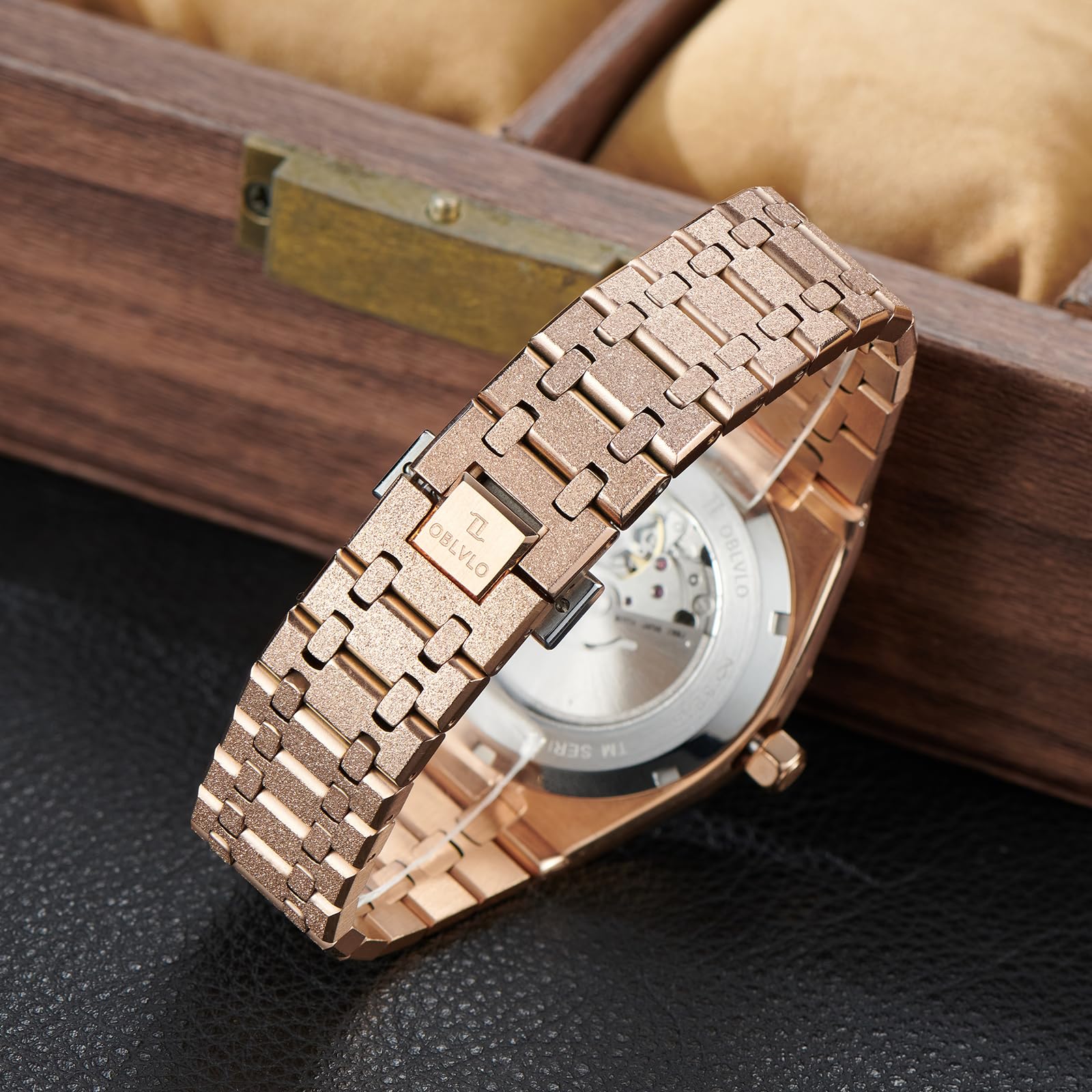 OBLVLO Orologio meccanico da uomo, in acciaio inox 316L, luminoso, 50 m, impermeabile, automatico, TM-ASP