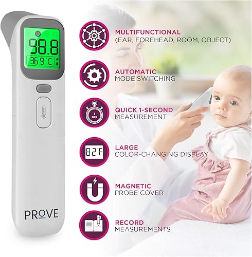 Miniatura 7 de Prove Termómetro infrarrojo multifunción  Termómetro infrarrojo 4 en 1  Indicador de fiebre que cambia de color