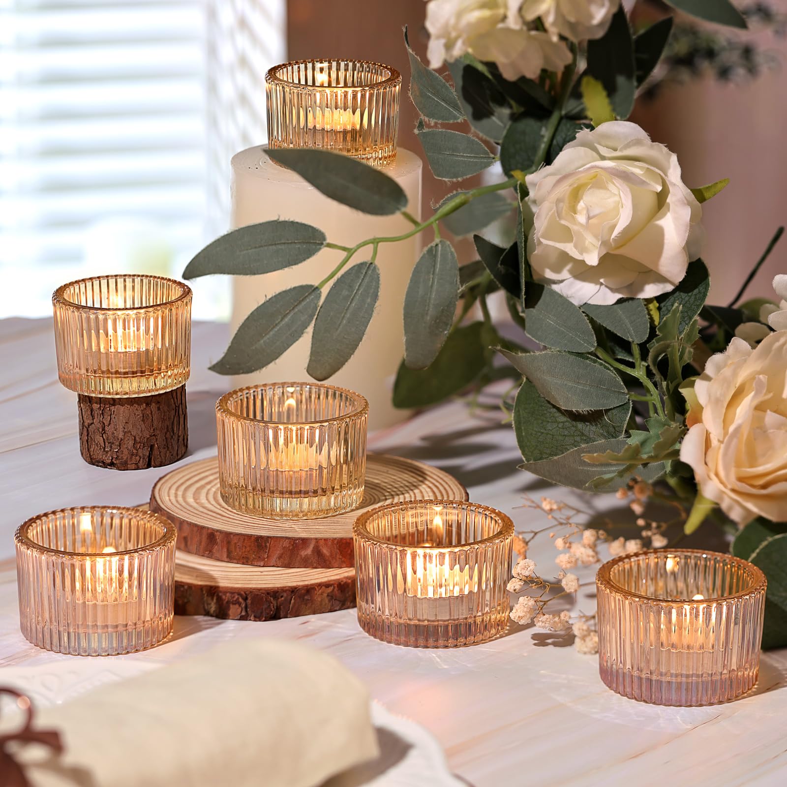 Lot de 24 bougeoirs dorés en verre pour centre de table, décoration d'intérieur et fournitures de fête