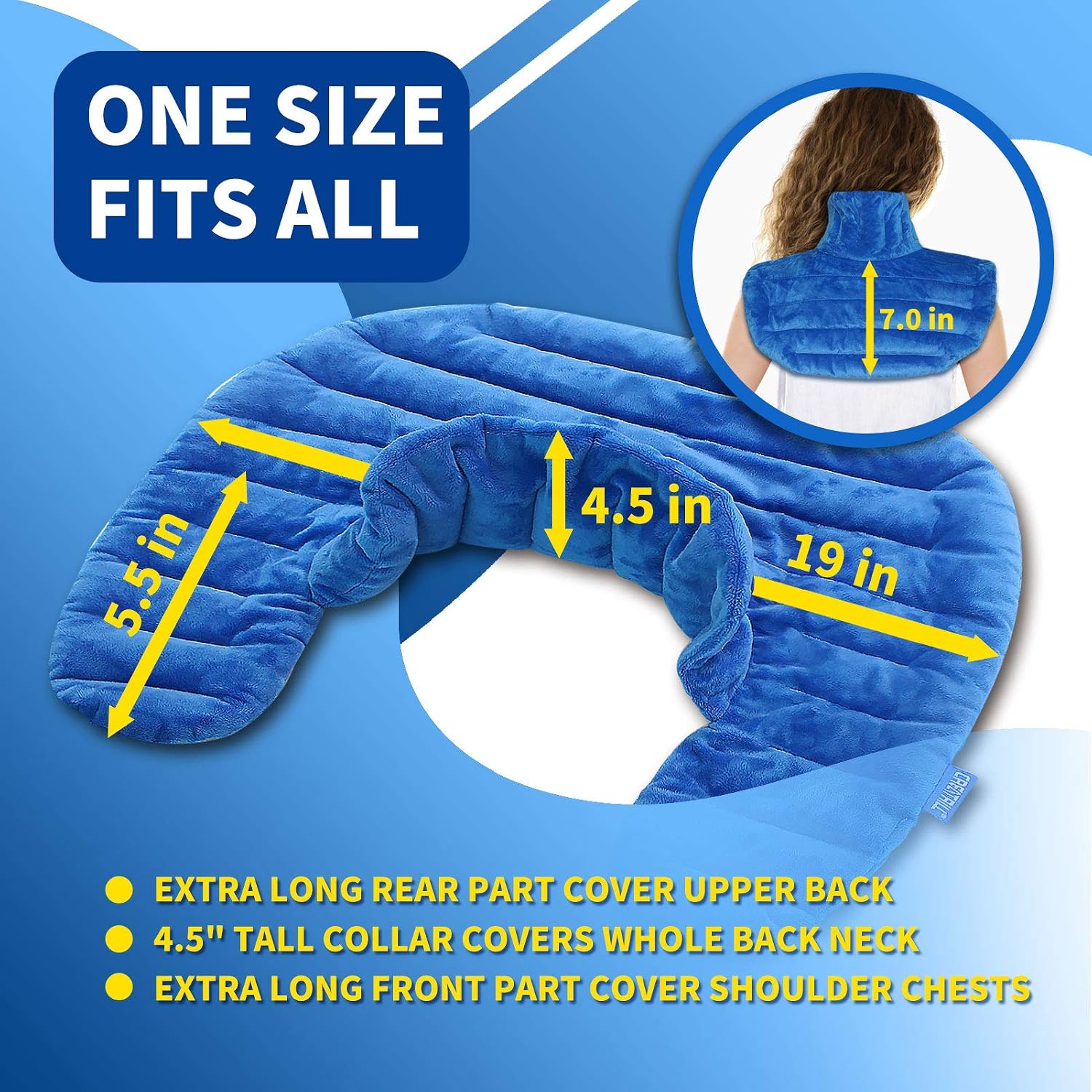 CREATRILL Neck and Shoulder Wrap Unscented Moist Heat Therapy Plus Microwave Eye Compress Relief for Headaches Aches Spasms Stiffness Tightness (Blue)