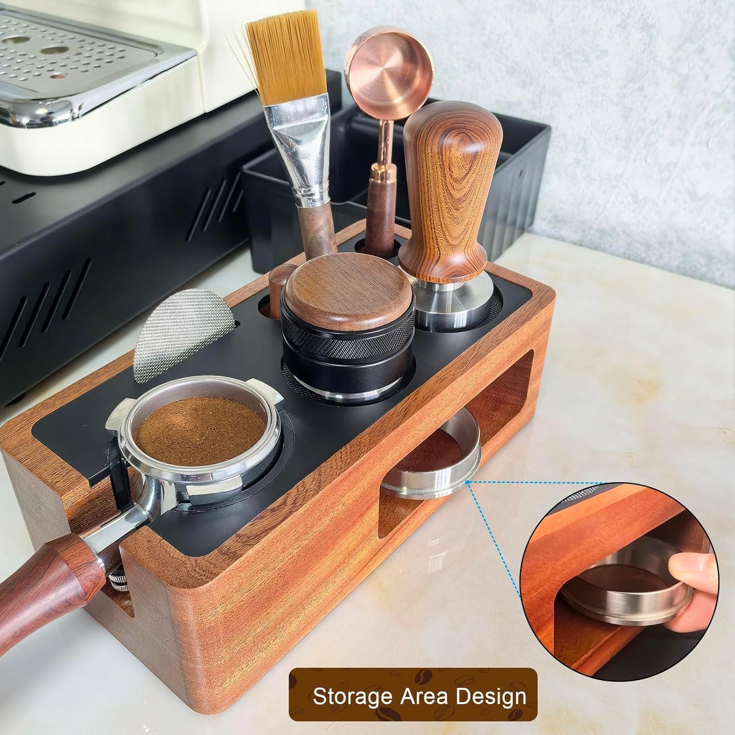 Verbesserte Espresso-Stopfstation, Massivholz, Espresso-Zubehör-Organizer, multifunktionaler Kaffeezubehör, Tamper Sta-Tion, Espresso-Station passend für Standard-Siebträger (A1)
