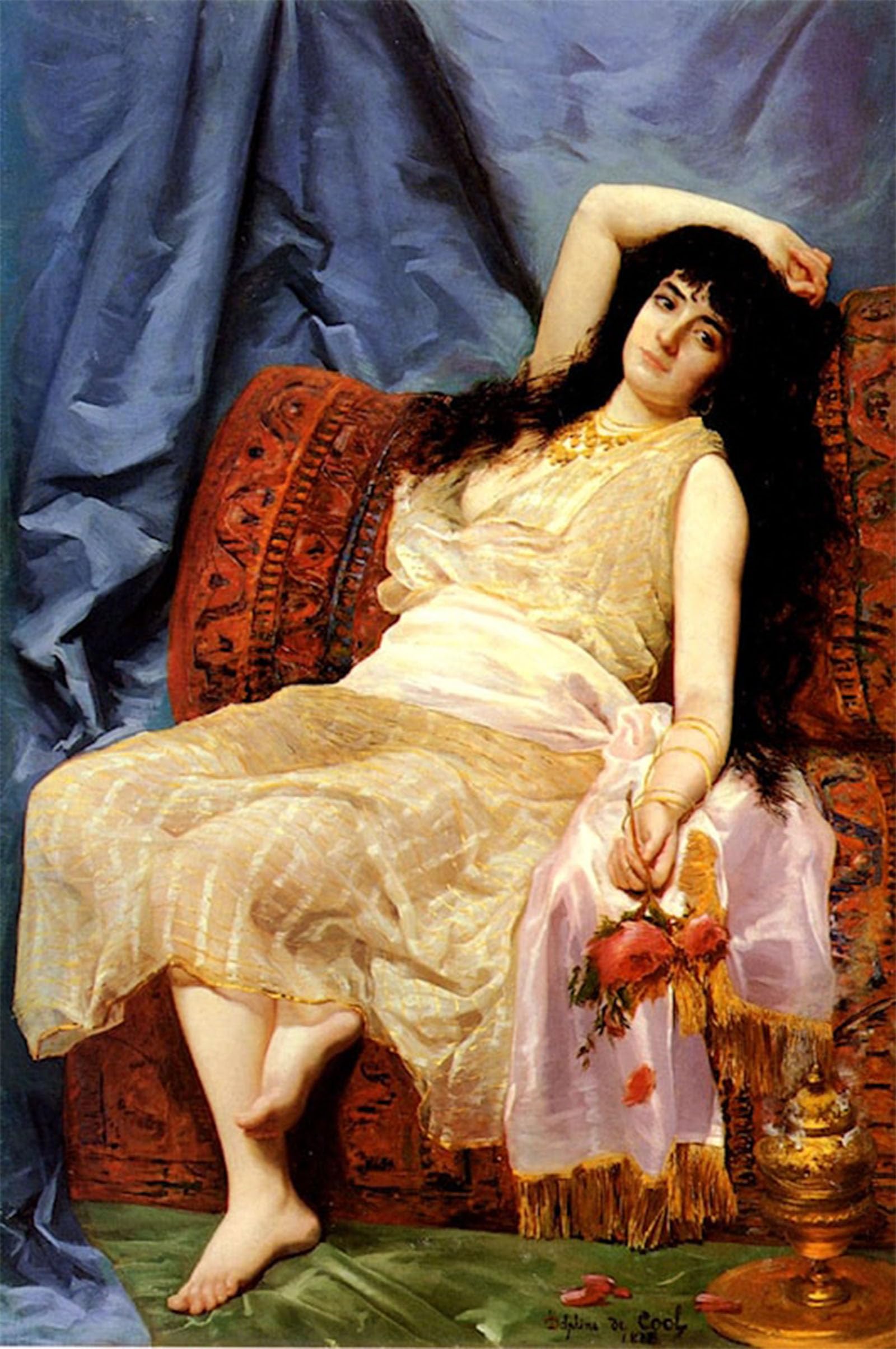 Serendipitp No Frame Vintage Picture Print On Canvas Wall Art Poster Une Jeune Orientale By Delphine Arnould De Cool Artwork Print Poster For Wall Decor 60X90cm