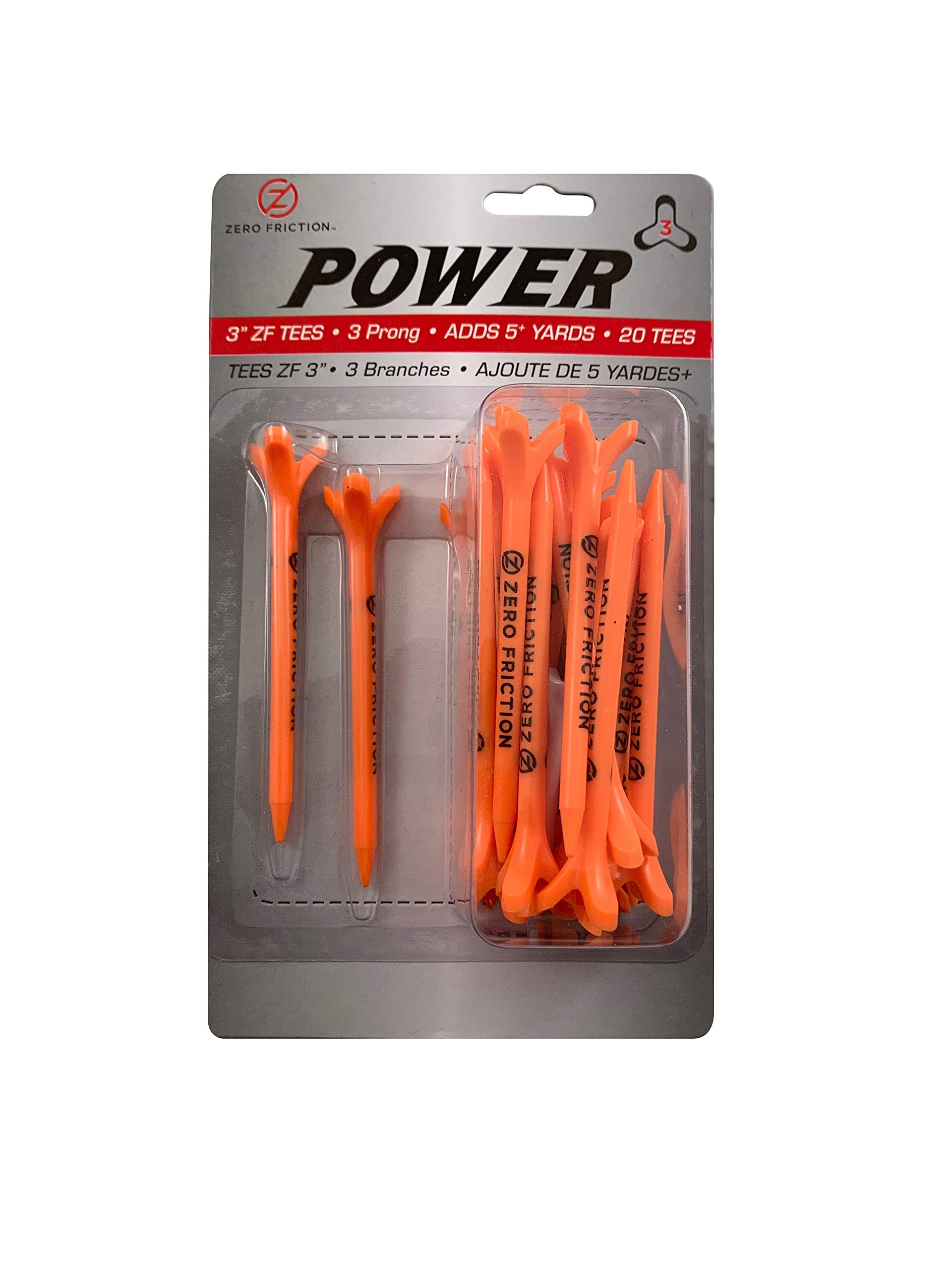 Zero Friction Power 3-Prong Golf Tees 20 Pack, 3-Inch Size, Orange