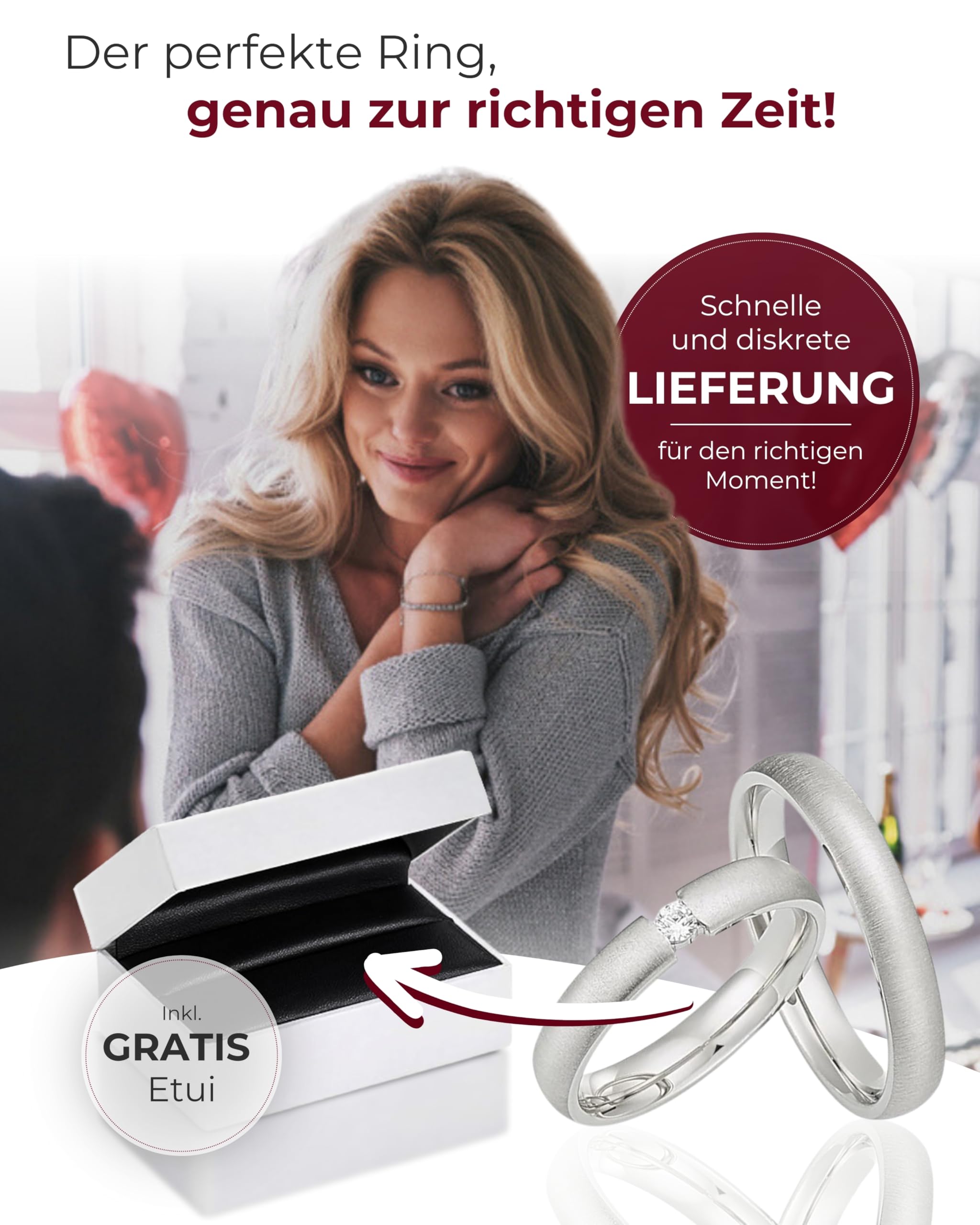 Eheringe Set 925 Sterling Silber – Partnerringe mit Gratis Gravur & Etui – Trauringe mit Zirkonia – Breite 3,8mm I DR 50-62 HR 50-74 mm I Verlobungsringe in 3,8 mm Breite & 1,8 mm Stärke I S83