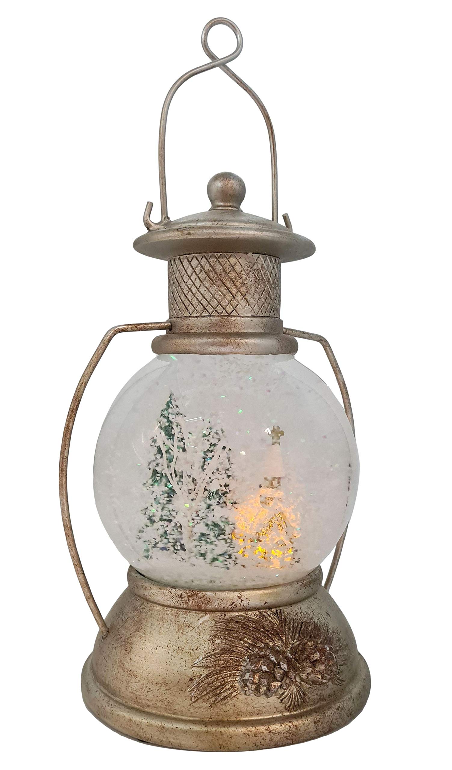 Wichtelstube-Kollektion XL LED Schneekugel Weihnachten Laterne viele Melodien Glitzerkugel Winterwald Vintage Weihnachtslaterne Weihnachtsdeko beleuchtet Batteriebetrieben
