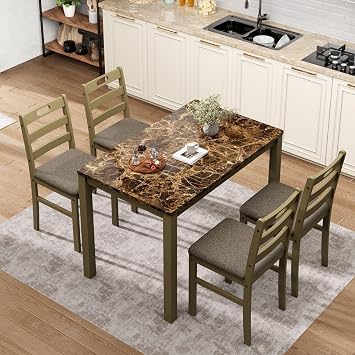 Sophia & William Marble Design Kitchen Table and Chairs, Dining Table Set