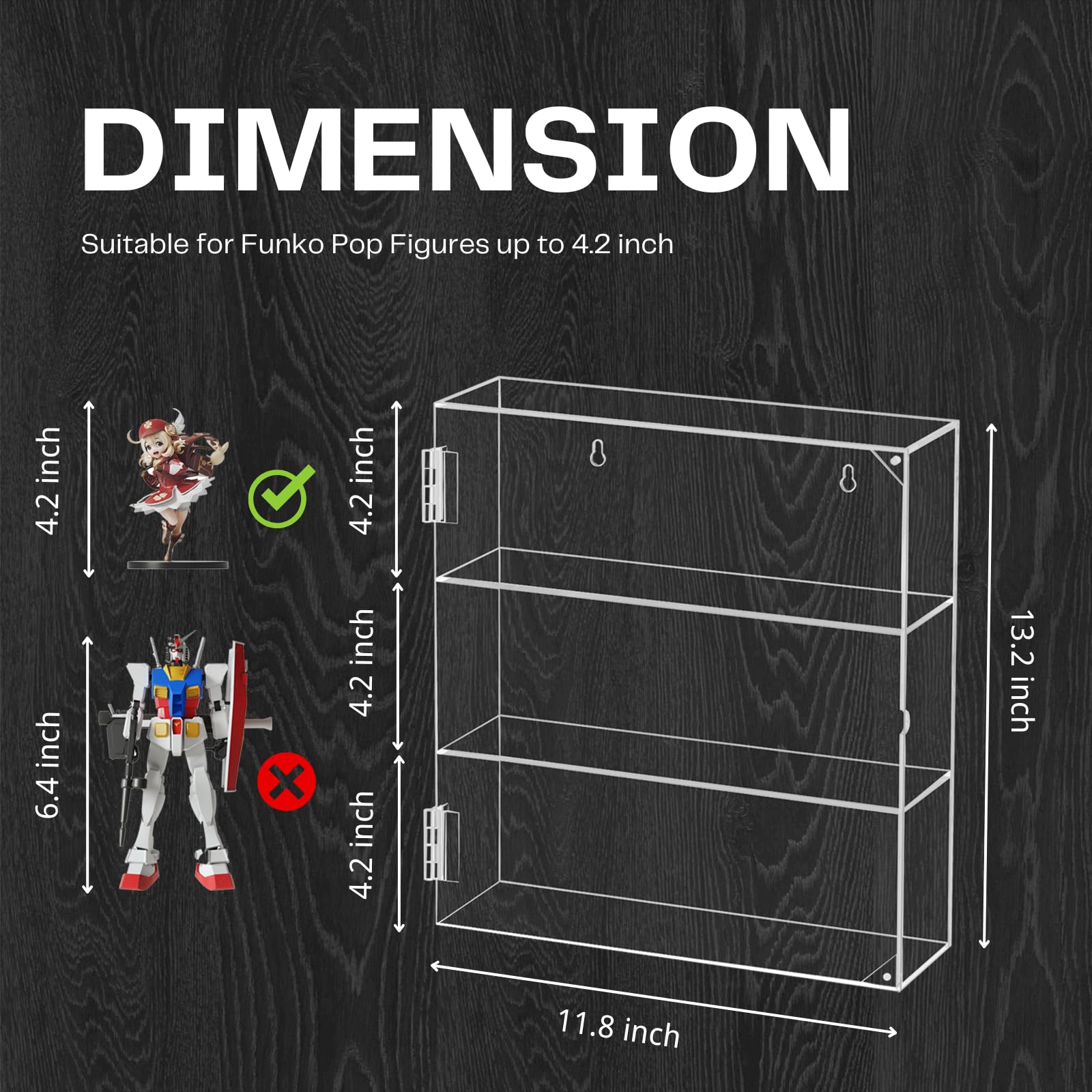 YUNEASELF Acrylic Display Case - 3 Layer Clear Display Case for Funko Pop Action Figures - Wall Mounted or Desktop Dustproof Display Cabinet Shelf for Collectibles Mini Toys
