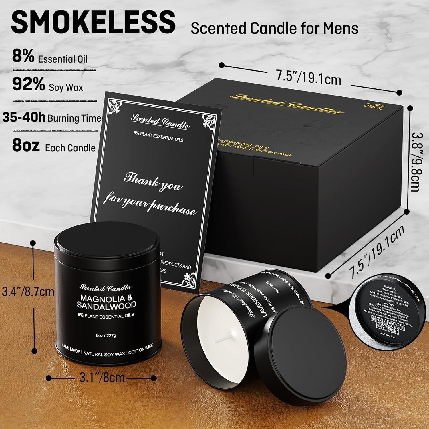 Scented Candles for Men Gift Set – 4 Pack Soy Candles, Amber Patchouli, Cedar Oakmoss, Lavender Woods & Magnolia Sandalwood – Masculine Candle Gift of Men, Dad, Him – 8oz Home Décor