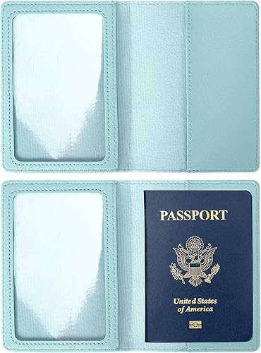 Miniatura 3 de Paquete de 2 fundas para pasaporte y tarjetero de vacunación de piel sintética para pasaporte, funda protectora de ranura para pasaporte de viaje,