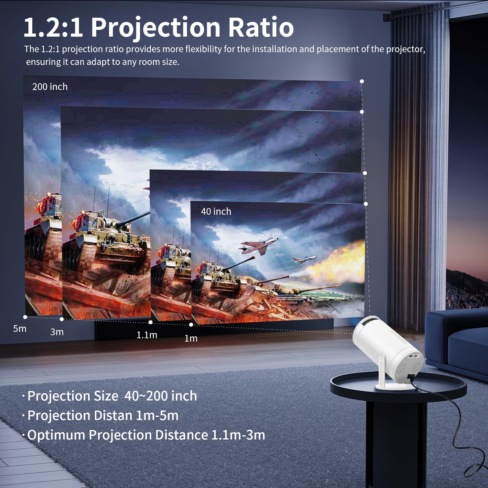 Proiettore,Mini Proiettore con WiFi e Bluetooth 4K,Supporto Regolabile 270°,Proiettore Cinematografico Portatile all'aperto,Teatro Domestico,Proiettore Nativo 1080P FHD/Android TV,HDMI