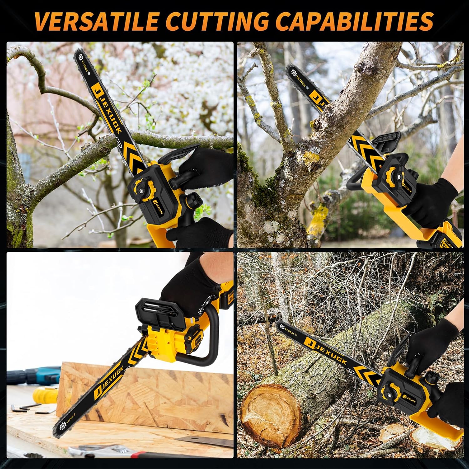 12" Brushless Cordless Chainsaw, Hand Held Cordless Chain Saw with 2 x 4.0Ah Battery, Portable Small Mini Chainsaw with 2 x Chain Guide, Electric Motosierra for Wood Cutting Tree Pruning