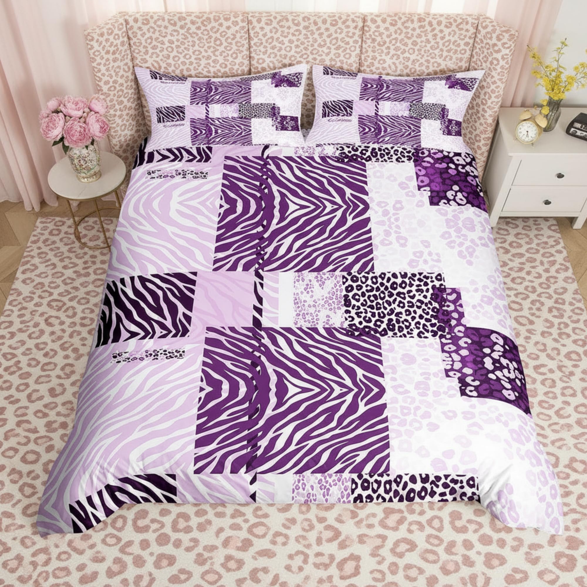 Parure de lit léopard et zèbre M violette pour chambre d'enfant