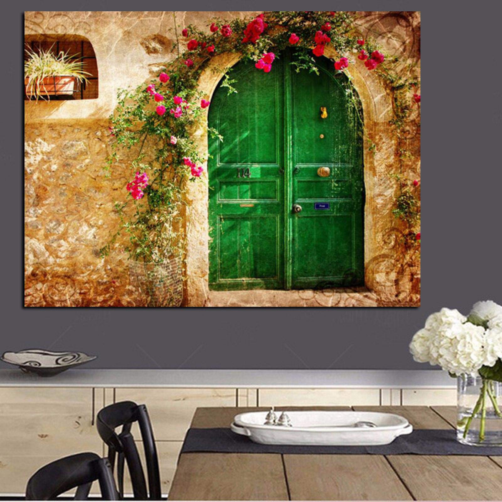 Peinture sur Toile Salon Maison Européenne Portes Vertes 60x90