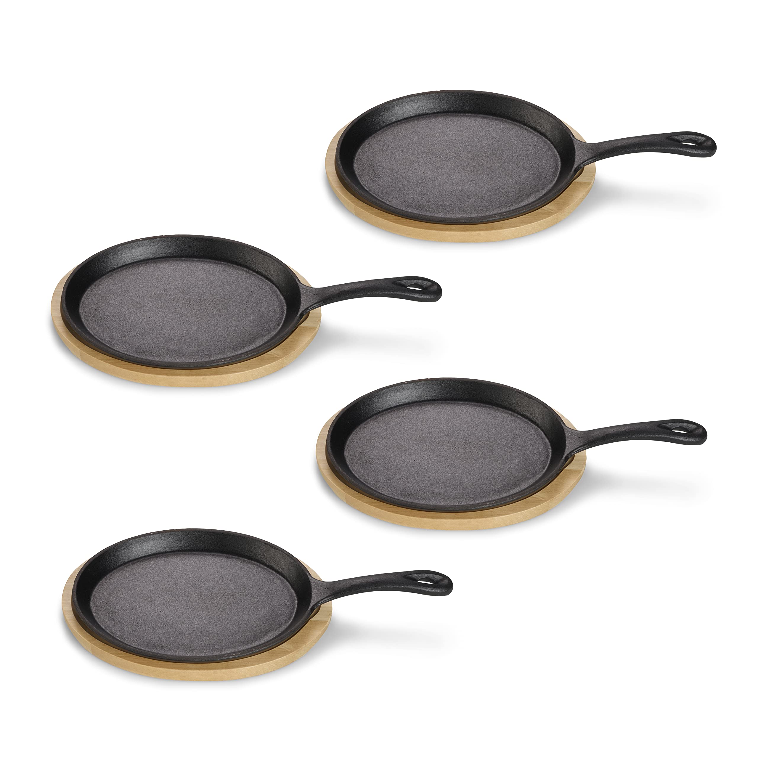 ECHTWERK Servierpfanne aus Gusseisen, Mini Pfännchen mit Servierbrett, Kleine Grillpfanne, Bereits eingebrannt, Für Backöfen, Grill, BBQ und Induktion geeignet, 4tlg