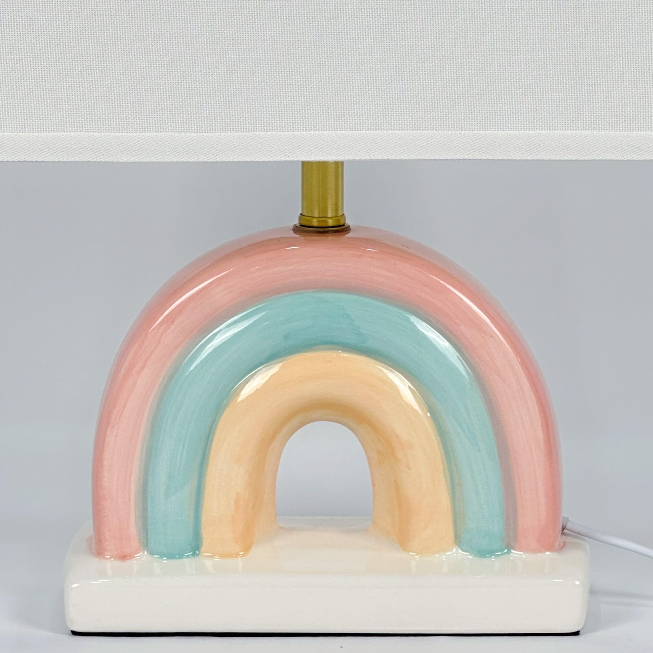 Relaxdays Lámpara de Mesa arcoíris en Tela y cerámica, 37x28x15 cm, Infantil, Blanco y Pastel