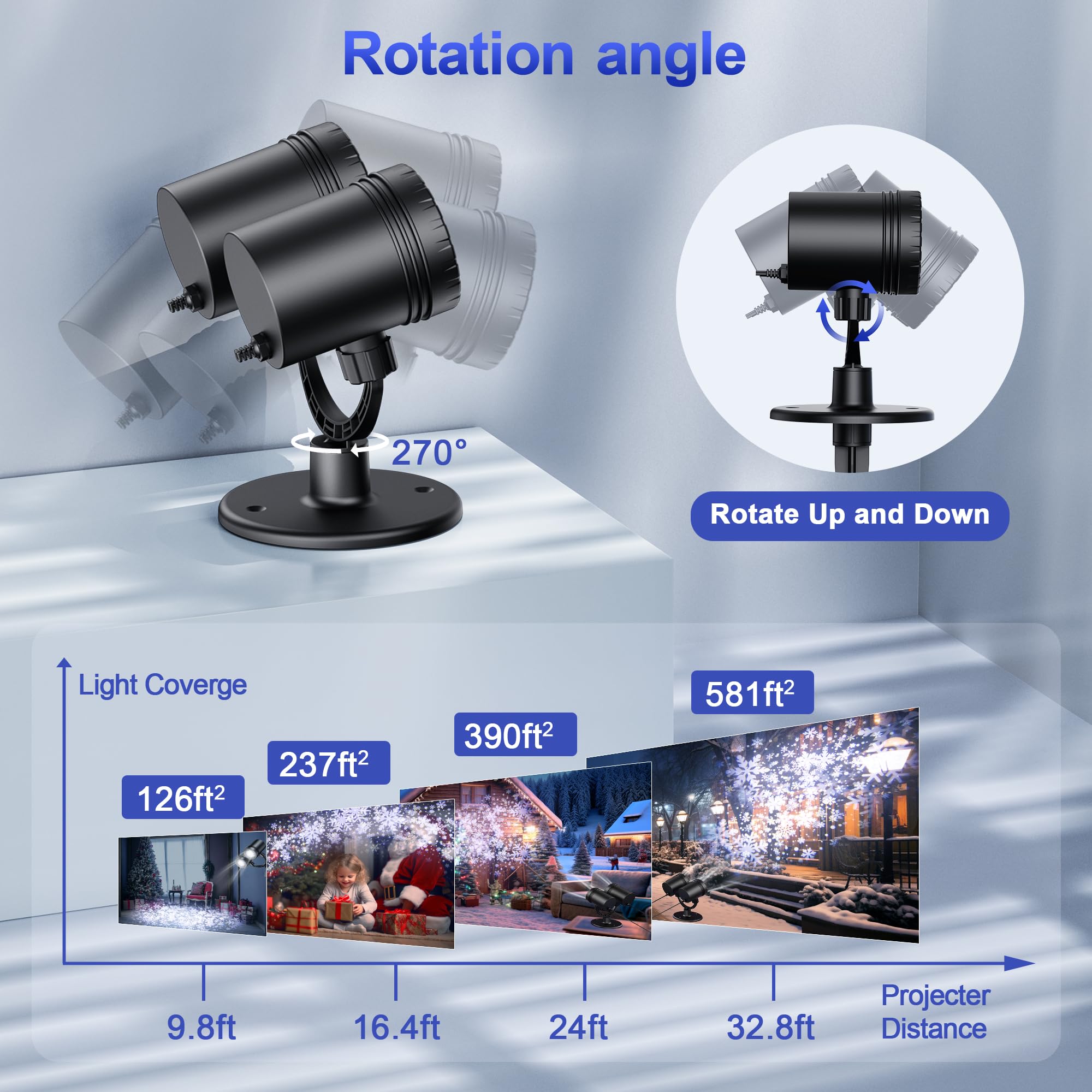 MuliVid Weihnachtsprojektor für den Außenbereich, Doppelkopf, LED-Schnee-Lichter, wasserdicht, für den Außenbereich, Weihnachten, Party, Terrasse, Gartendekoration