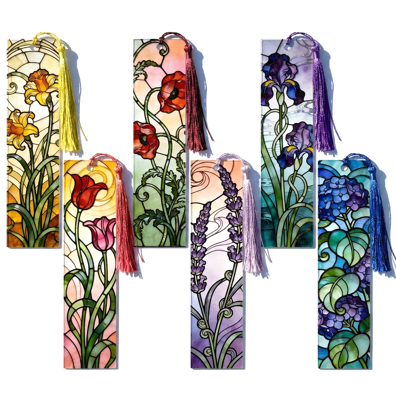Runovate 6 Pcs Flower Bookmarks for Women, Reading Accessories Include Acrylic Pretty Bookmark Multipack with Tassel, Book Lover Gifts for Reader Student Teacher Women Girl