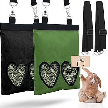2 Pieces Rabbit Hay Feeder Bag Small Animals Hay Bag Hanging Feeding Storage Guinea Pig Hanging Feeder Sack with 2 Holes for Small Pets Rabbit Guinea Pig Hamster (2 Colors)