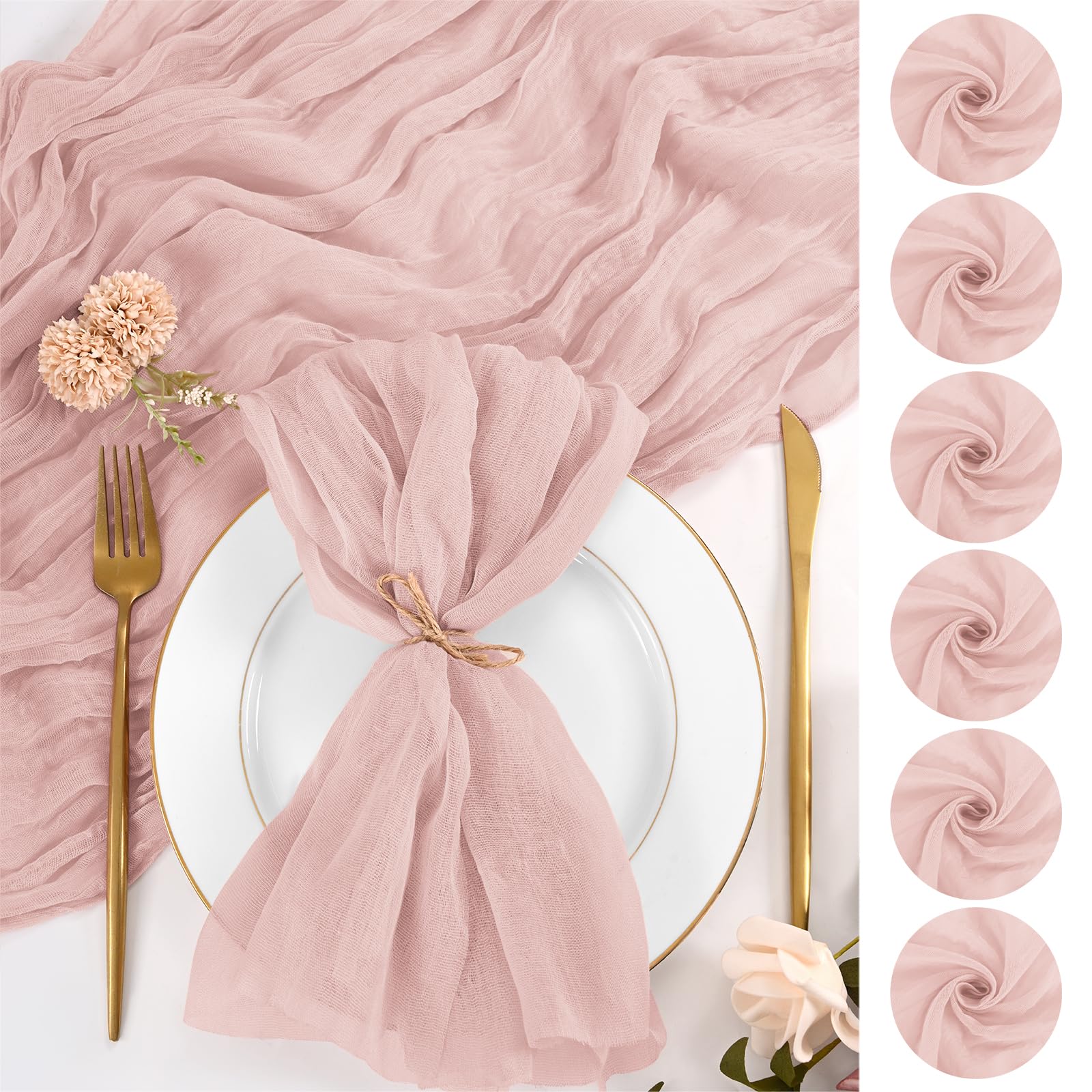 24 Pcs Dusty Pink Cheesecloth Napkins 50x50 CM Cloth Napkins Bulk Rustic Boho Gauze Dinner Napkin Cloth Washable Table Napkin for Wedding Party Bridal Baby Shower Table Decor