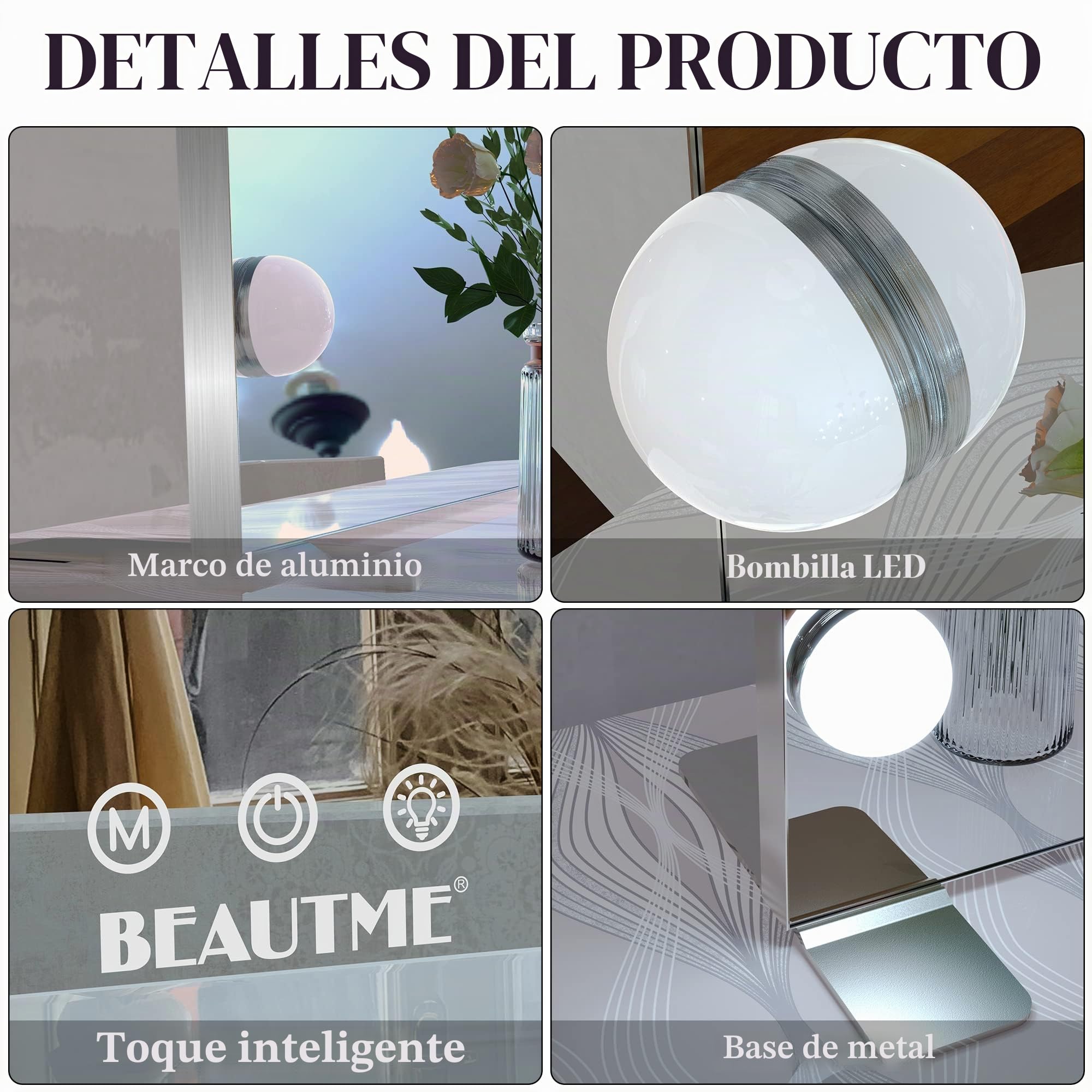 ANYHI Espejo Maquillaje con Luz 91 x 62 cm, Espejo Tocador con 16 Lámparas LED Regulables, Espejo Maquillaje Pared con Lupa 10X y 3 Modos de Luz, Espejo Hollywood de Mesa Grande (Plata)