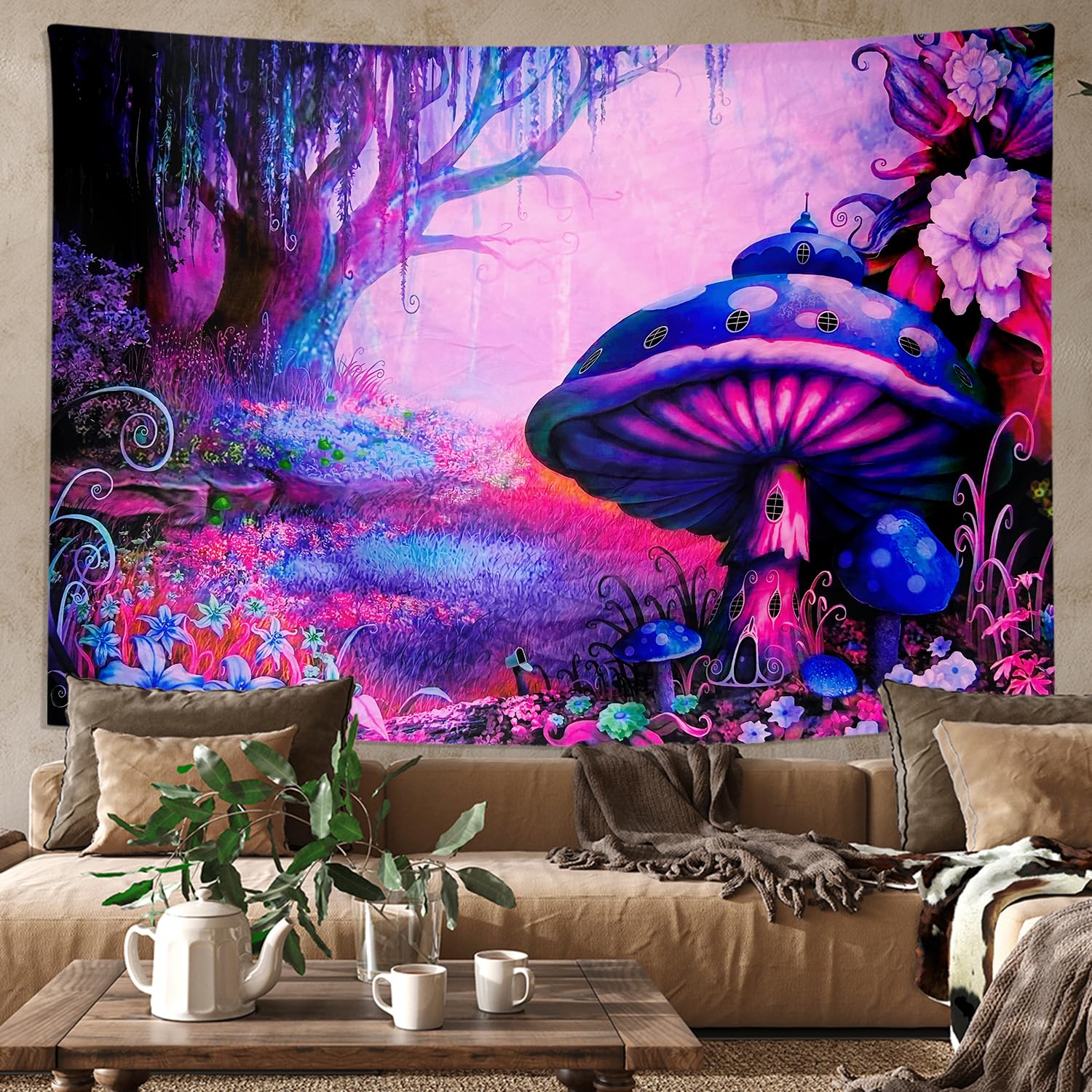 Papier peint mural champignon fantaisie lumineux champignons dans une forêt  sombre mystérieuse gros plan papier peint autocollant grand format  autocollant mural vinyle amovible rouleau de papier d'étagère papier de  décoration d'intérieur 