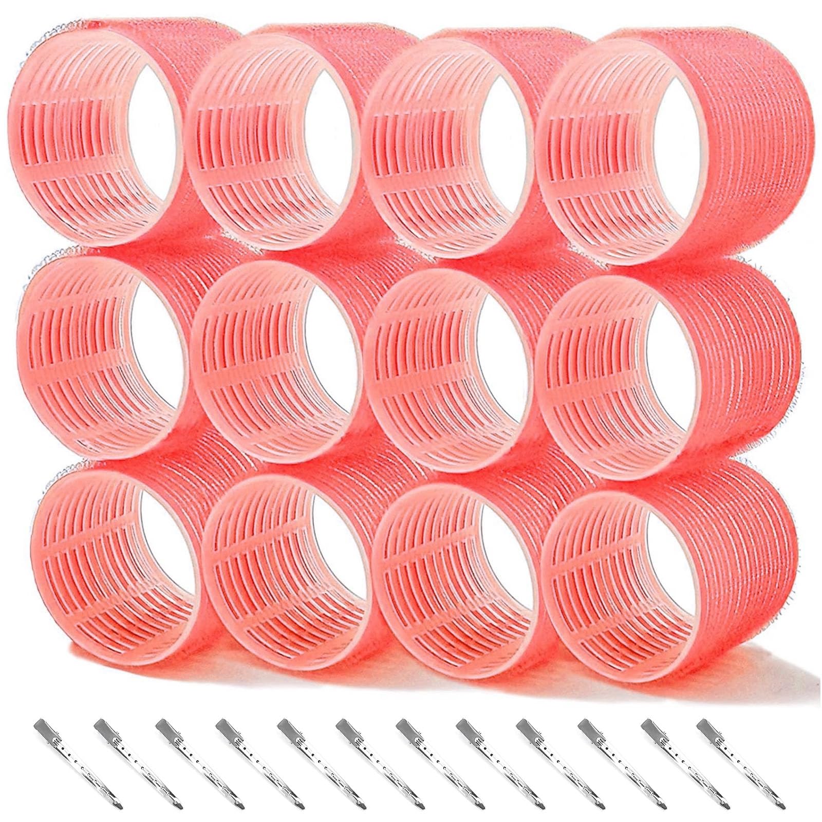 Lockenwickler locken Set 24 Stücke, Große Locken Curlers Ohne Hitze Selbsthaftend Haftwickler, Groß Hitzefreie Haarwickler Hair Rollers mit 12 Stücke Entenschnabelclips für lange mittlere kleine Haar