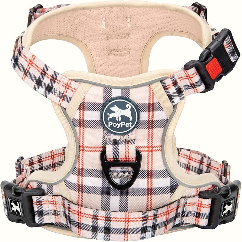 Peitoral Vest Xadrez para Cães com Argola Frontal e Fivela no Pescoço PoyPet – 21,13 cm