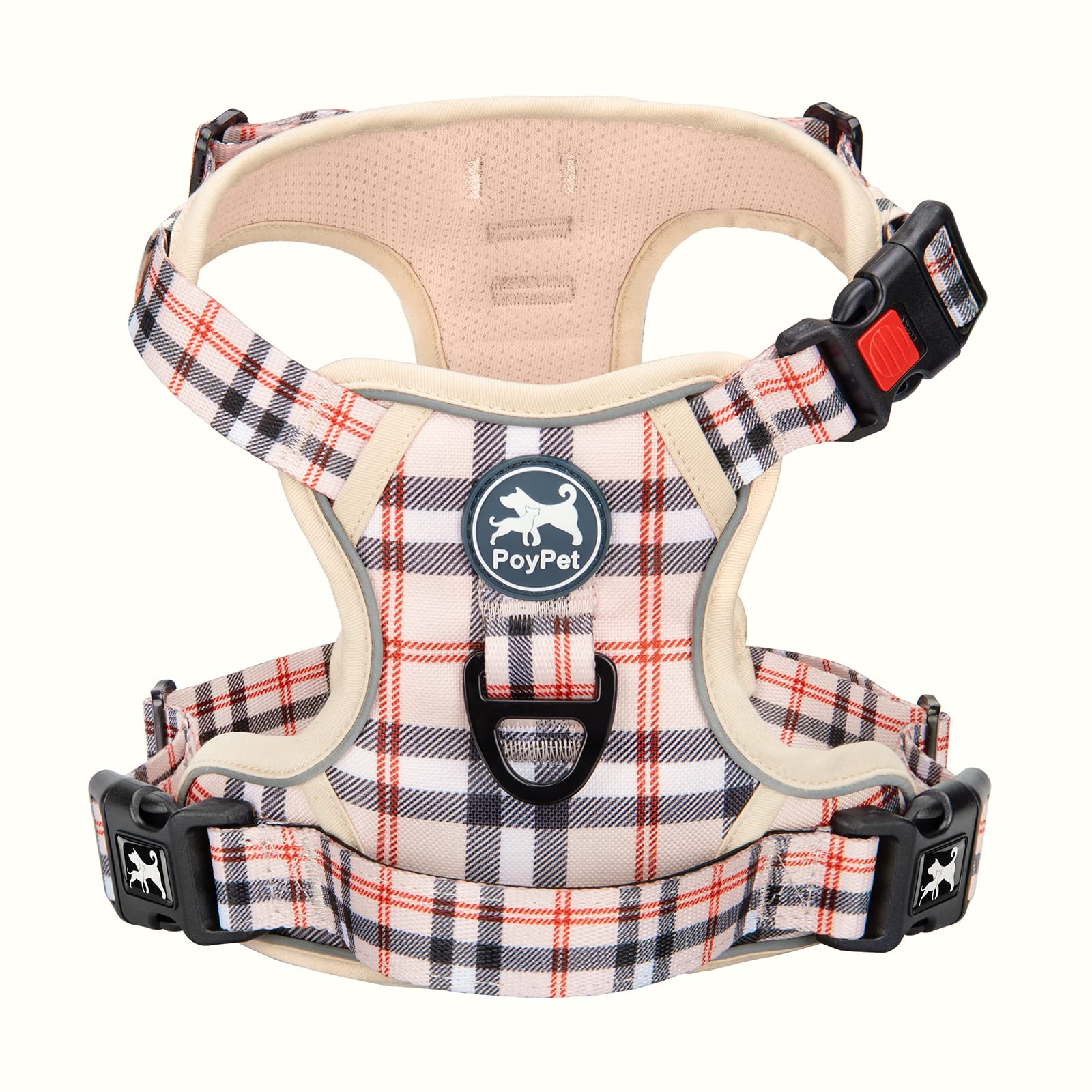 PoyPet Plaid Dog Harness, No Pull Front Clip Pet Vest Harness, Soft Padded Reflective Adjustable Walking Harness with Handle for Medium Dogs(Checkered