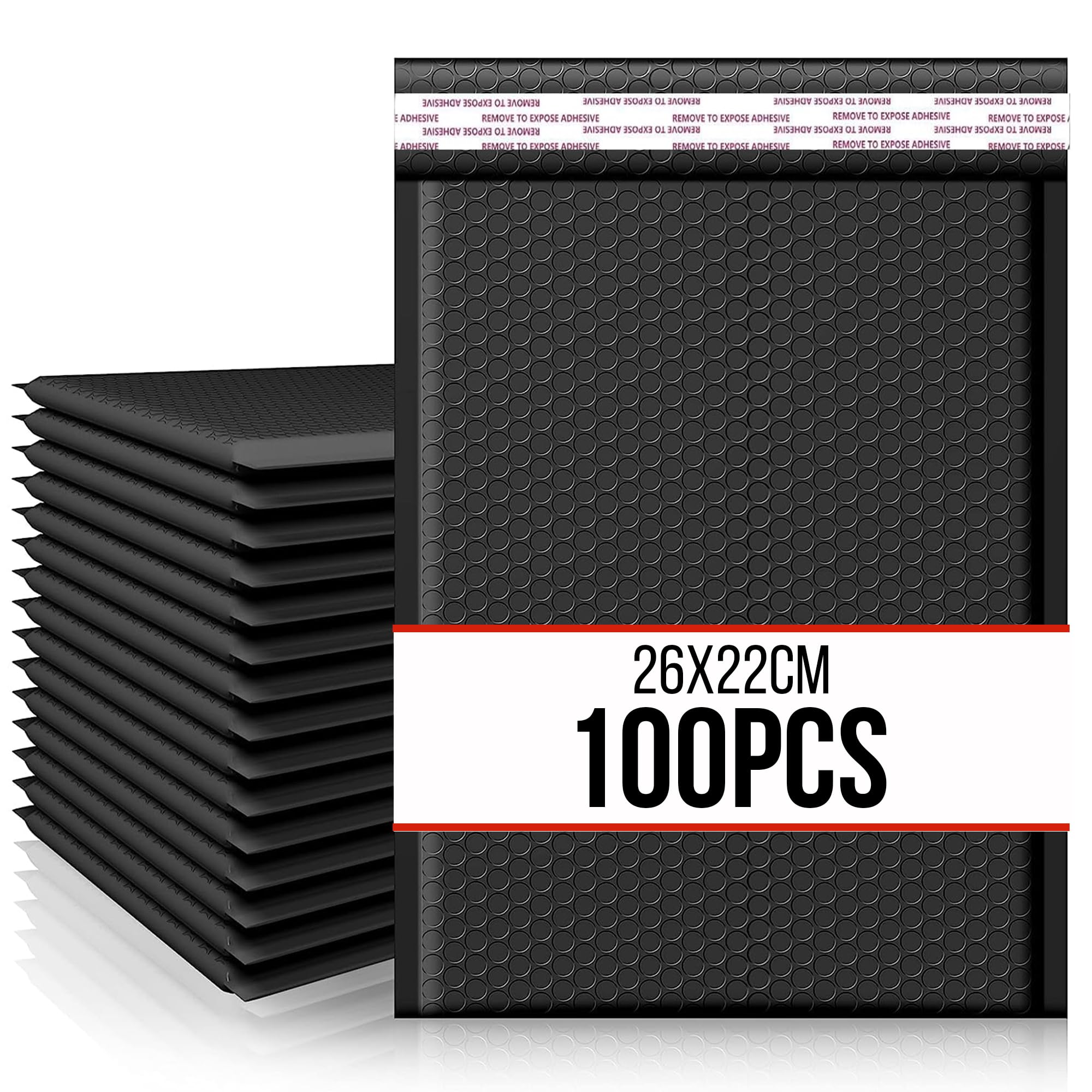 100pcs Waterproof Strong Adhesive Bubble Padded Mailing Bags, Tamper-Proof Shipping Packaging, Durable Protective Postal Self-Seal Jiffy Bags Envelopes - Multiple Colours (Black, 26x22cm)