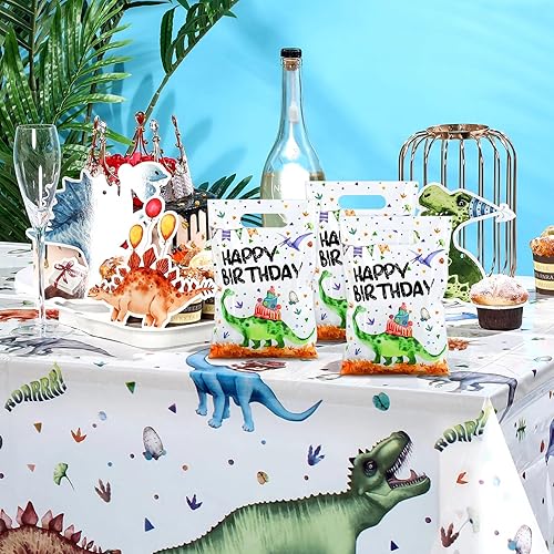 Miniatura 7 de Colarr 50 bolsas de recuerdo de fiesta de dinosaurio, bolsas de regalo de dinosaurio, bolsas de cumpleaños de dinosaurios con asa para niños,