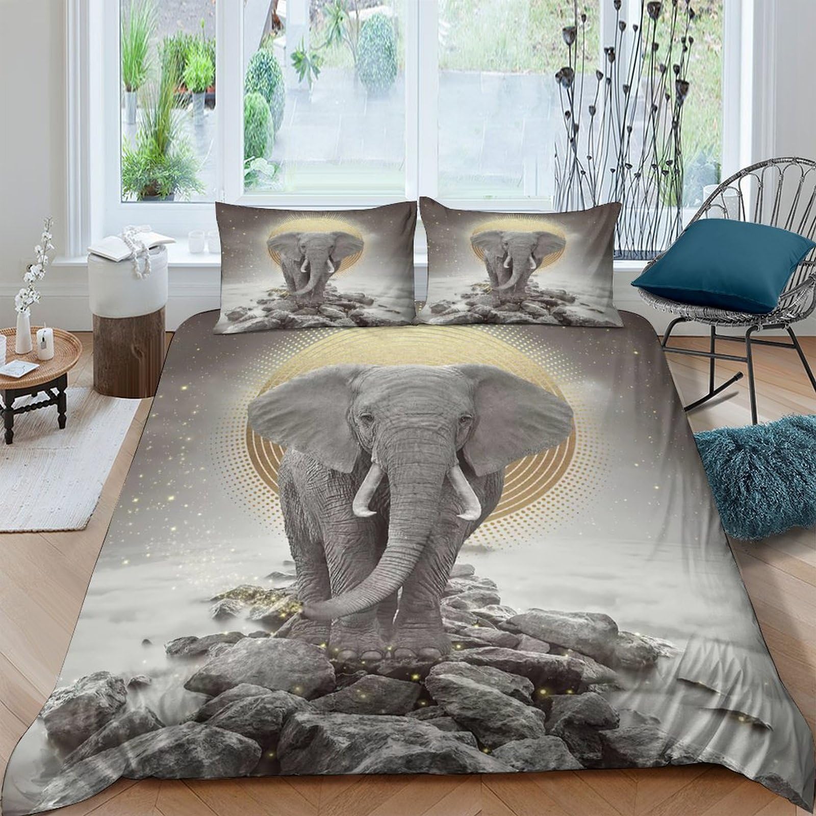 Ctjqhvkz Style-7 3D Printed Elephant Sunset Fitted Sheet Microfiber Soft Grey Bed Cover For Bedroom Dorm Mattress Protection Decor Single（135X200cm）