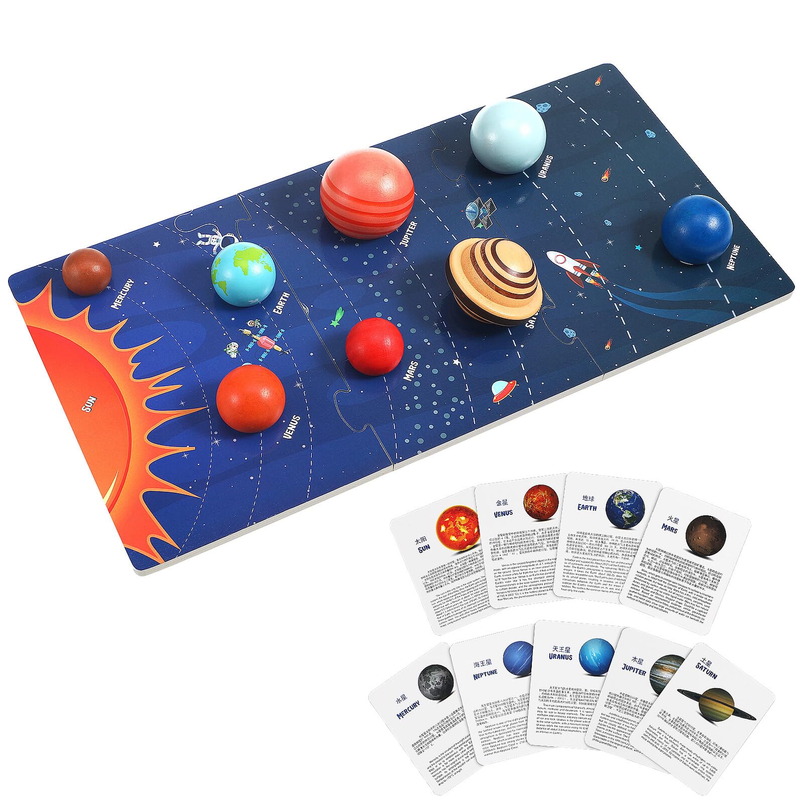 Abaodam Puzzle Solare in Legno per Bambini Pianeti Finemente Lavorati e Superficie Liscia, Gioco Educativo per Imparare lo Spazio