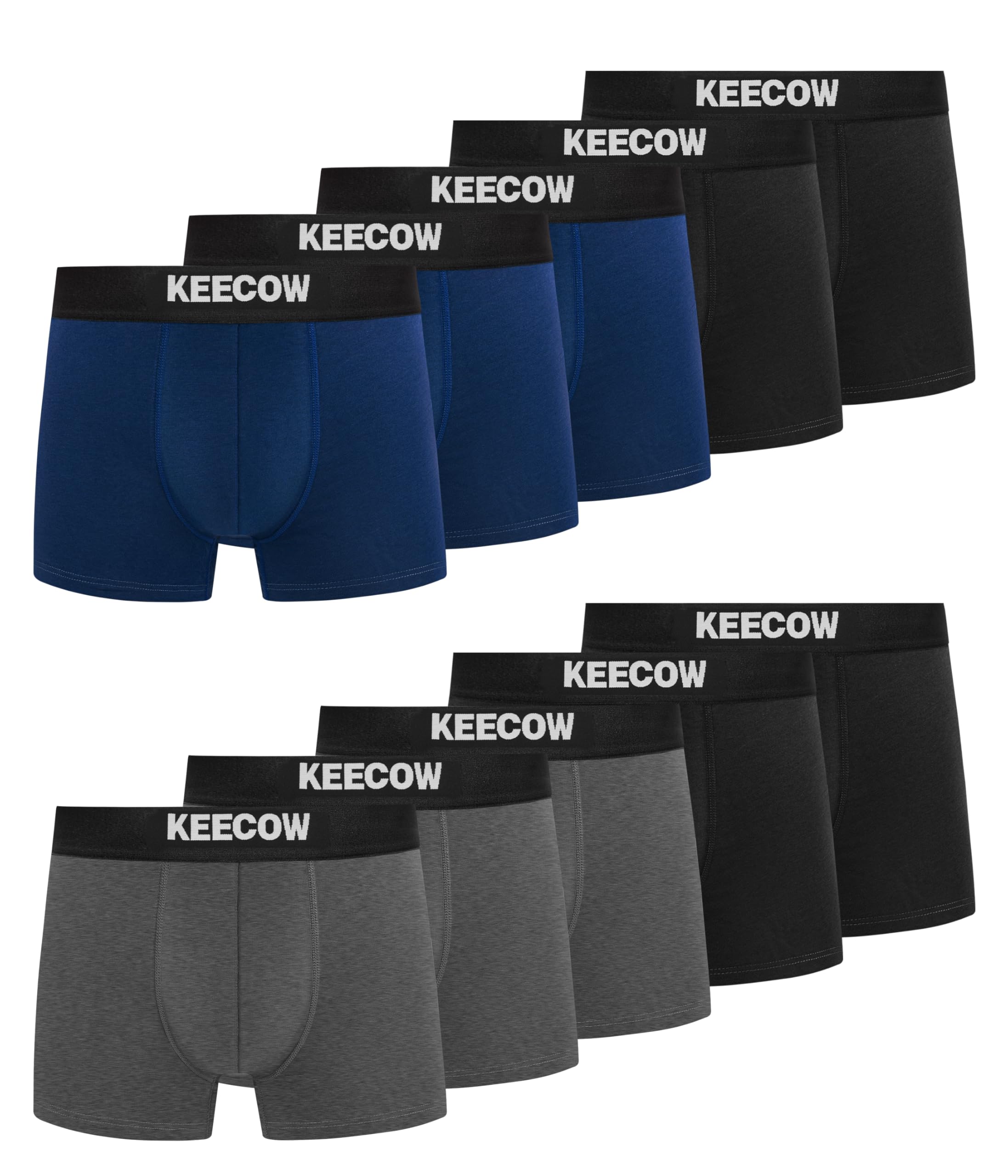 Bobelle Men's Black, Blue, Grey Boxers Shorts 10 Pack Cotton Trunks Underwear Comfortable No Itchy Labels, Underpants With Elastic Waistband Breathable (, Xxl)