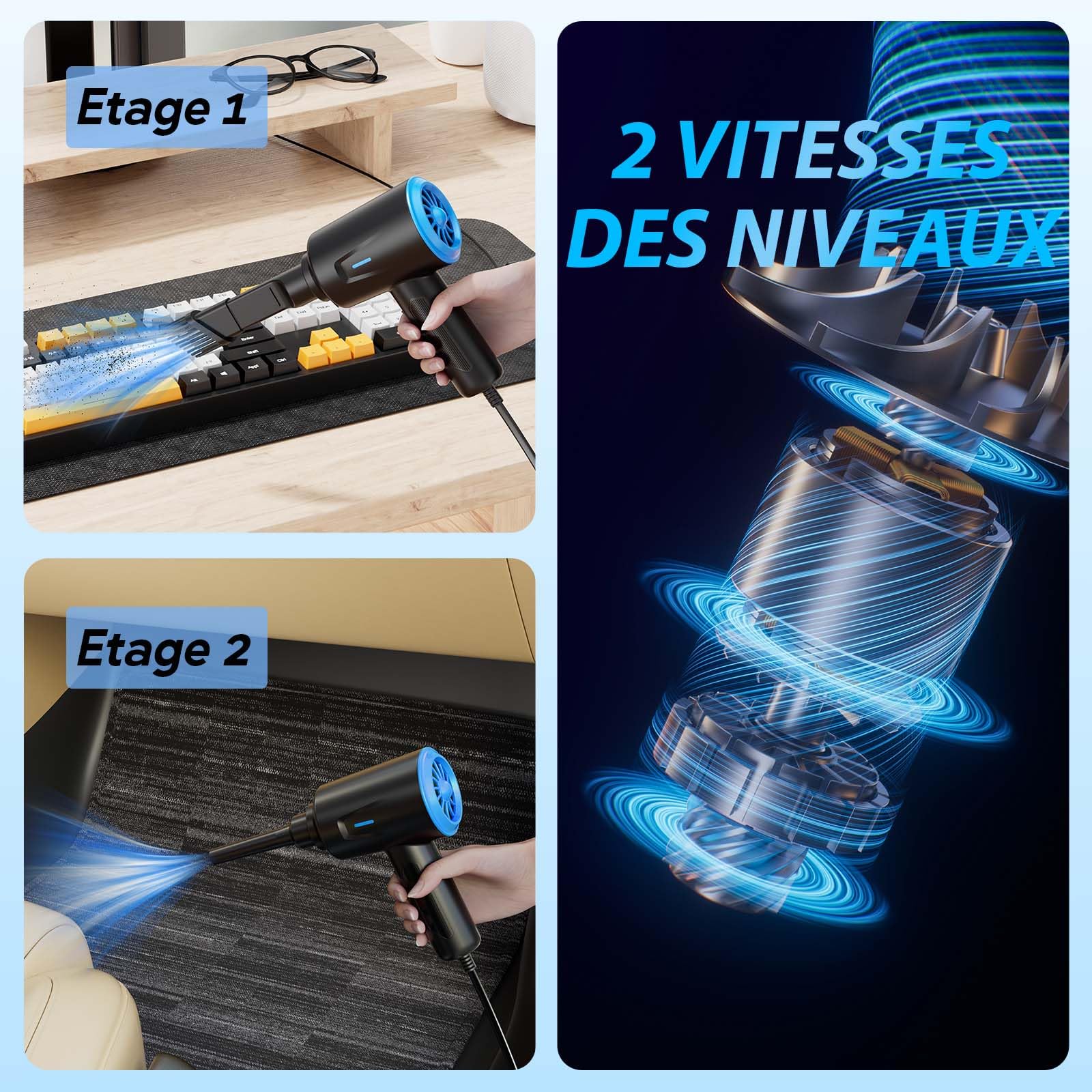 Souffleur Air Comprimé - Souffleur PC - 500W/5.74 oz - Dépoussiérant pour Clavier - Voiture - Canapé - Plus Vert