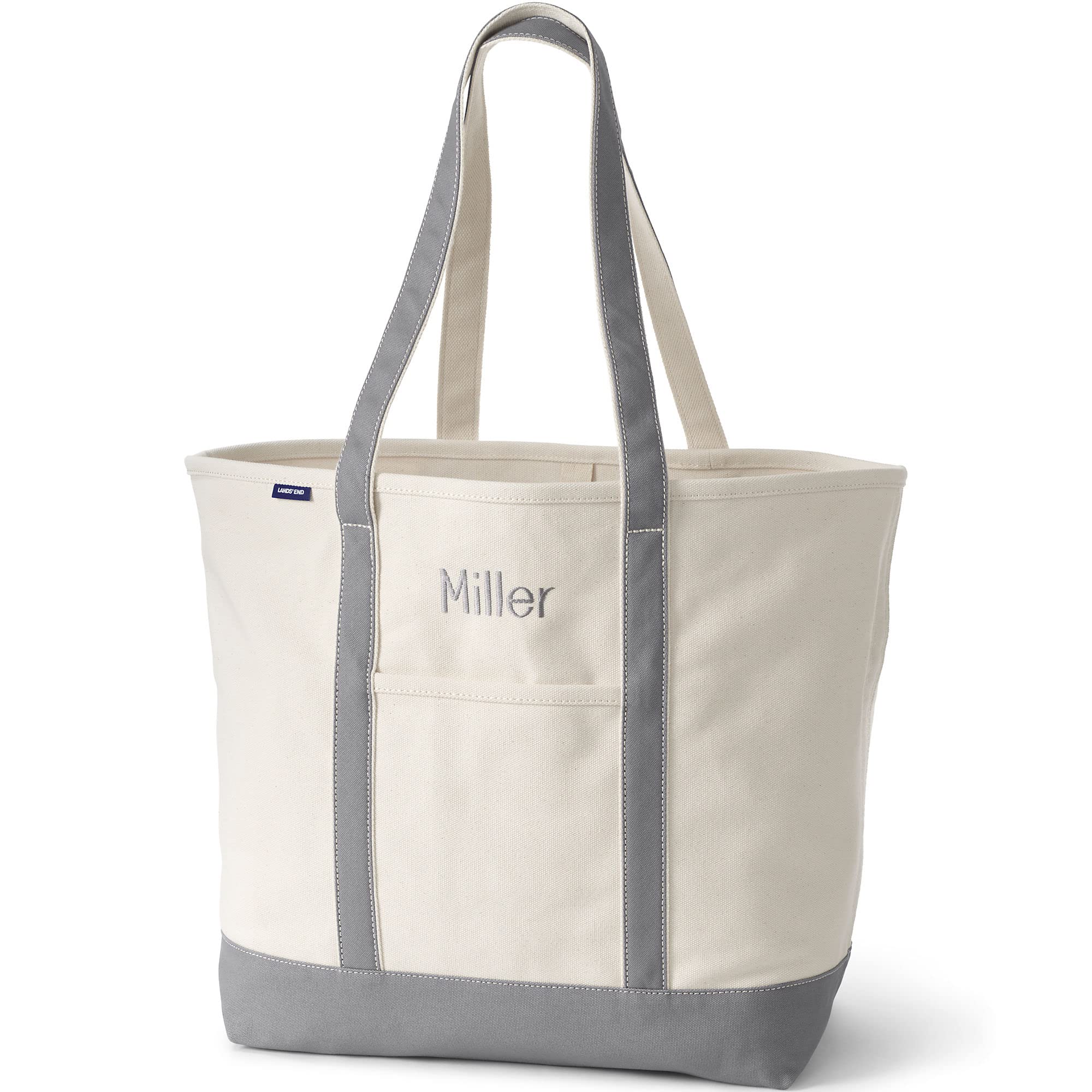 Lands' End Open Top Long Handle Canvas Tote Bag