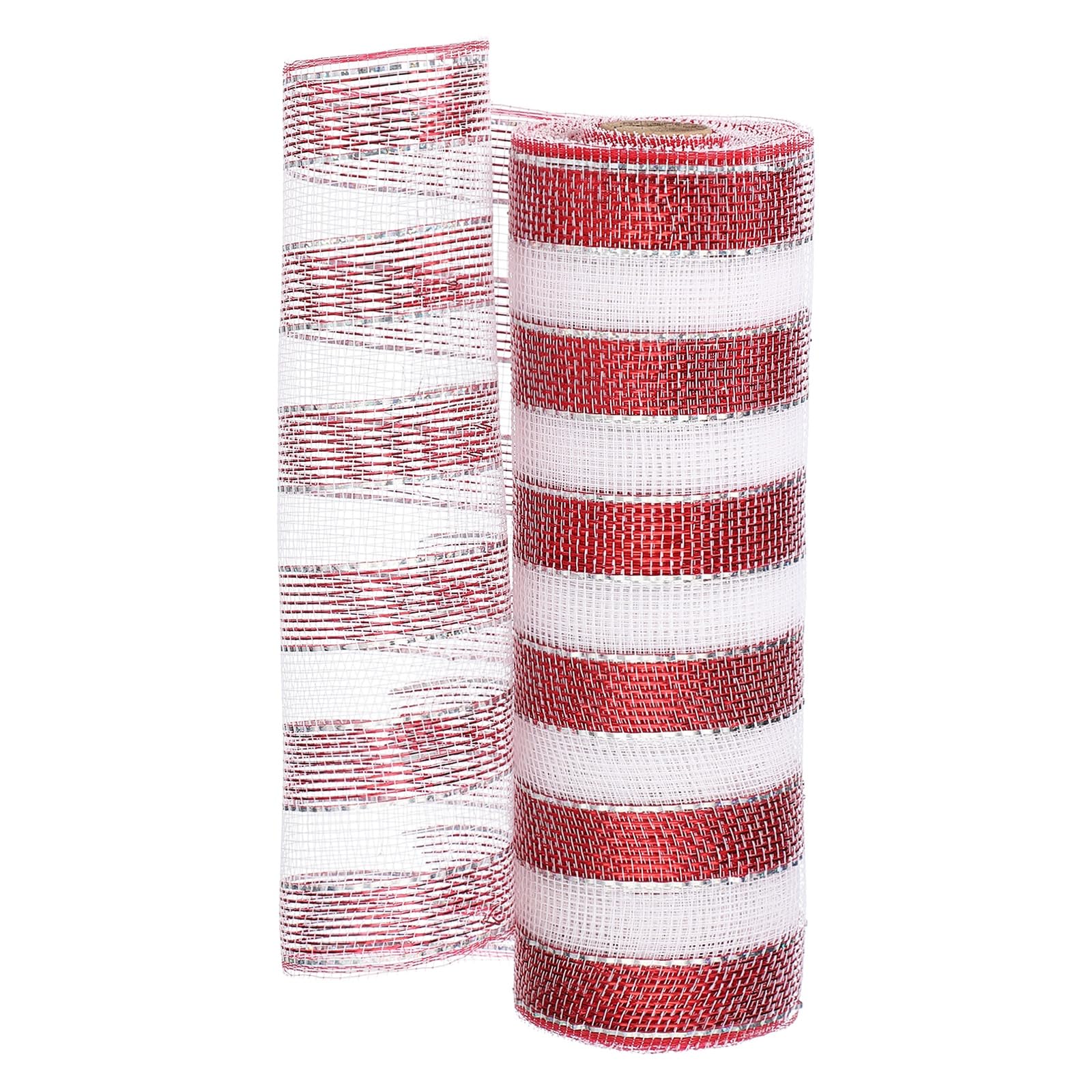 PATIKIL Decorative Mesh Ribbon, 10 Inch x 10 Yard Mesh Ribbon Roll Foil Metallic for Christmas Tree Wreath Decoration Laser Red White