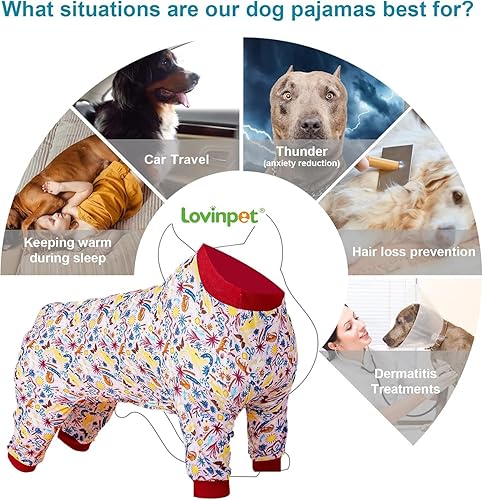 Miniatura 4 de LovinPet Pijama grande cálido para perros, camisa para aliviar la ansiedad de las mascotas, traje de recuperación de cirugía para perros