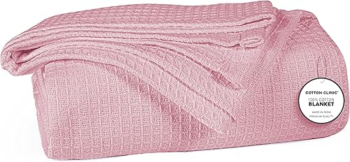 Cotton Clinic Manta de cama de gofre 100% algodón, manta para todas las estaciones, suave, transpirable, ligera, capa perfecta para sofá, cama,