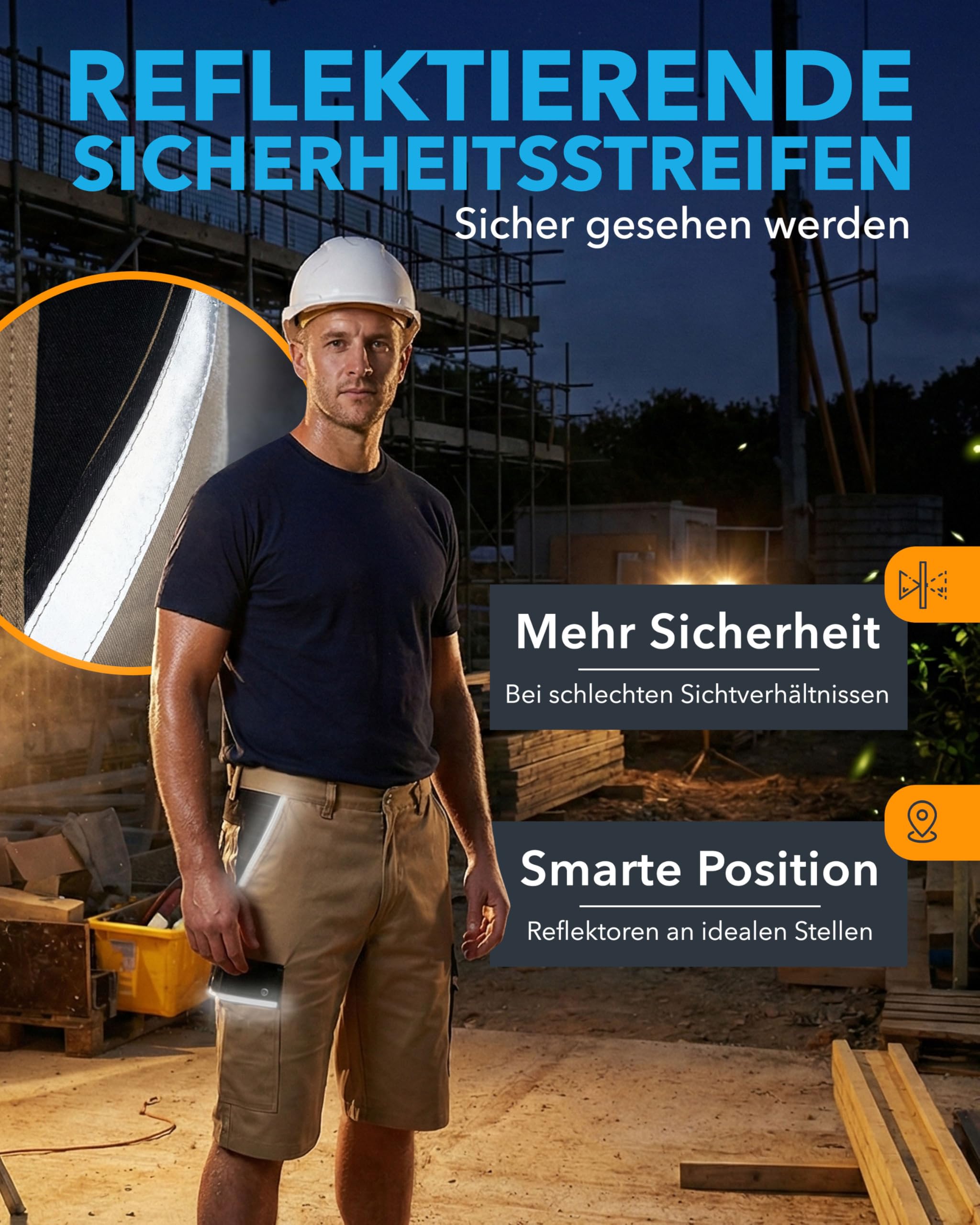 TMG Kurze Arbeitshose Herren - Arbeitsshorts Cargo mit Werkzeugtasche, Stretchbund & Reflektorstreifen - Baumwolle & Polyester mit 320 g/m² - Cargo Shorts Herren Sommer, Baustelle & Werkstatt
