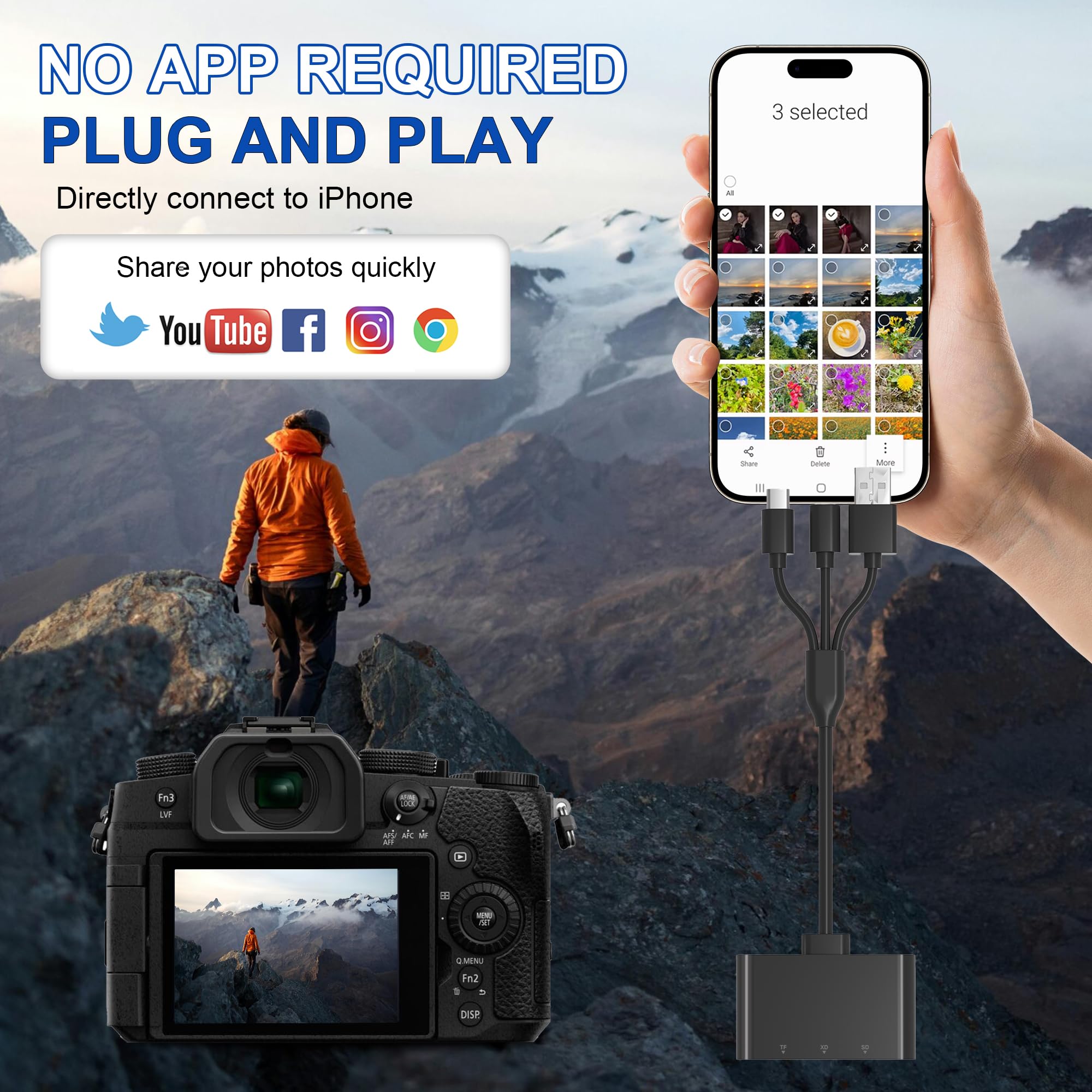 Lettore SD 3-in-1 Con USB-C/Lightning/USB-A - Supporto XD/SD/MicroSD Fino A 2TB Per IPhone/Android/Mac/PC - 2