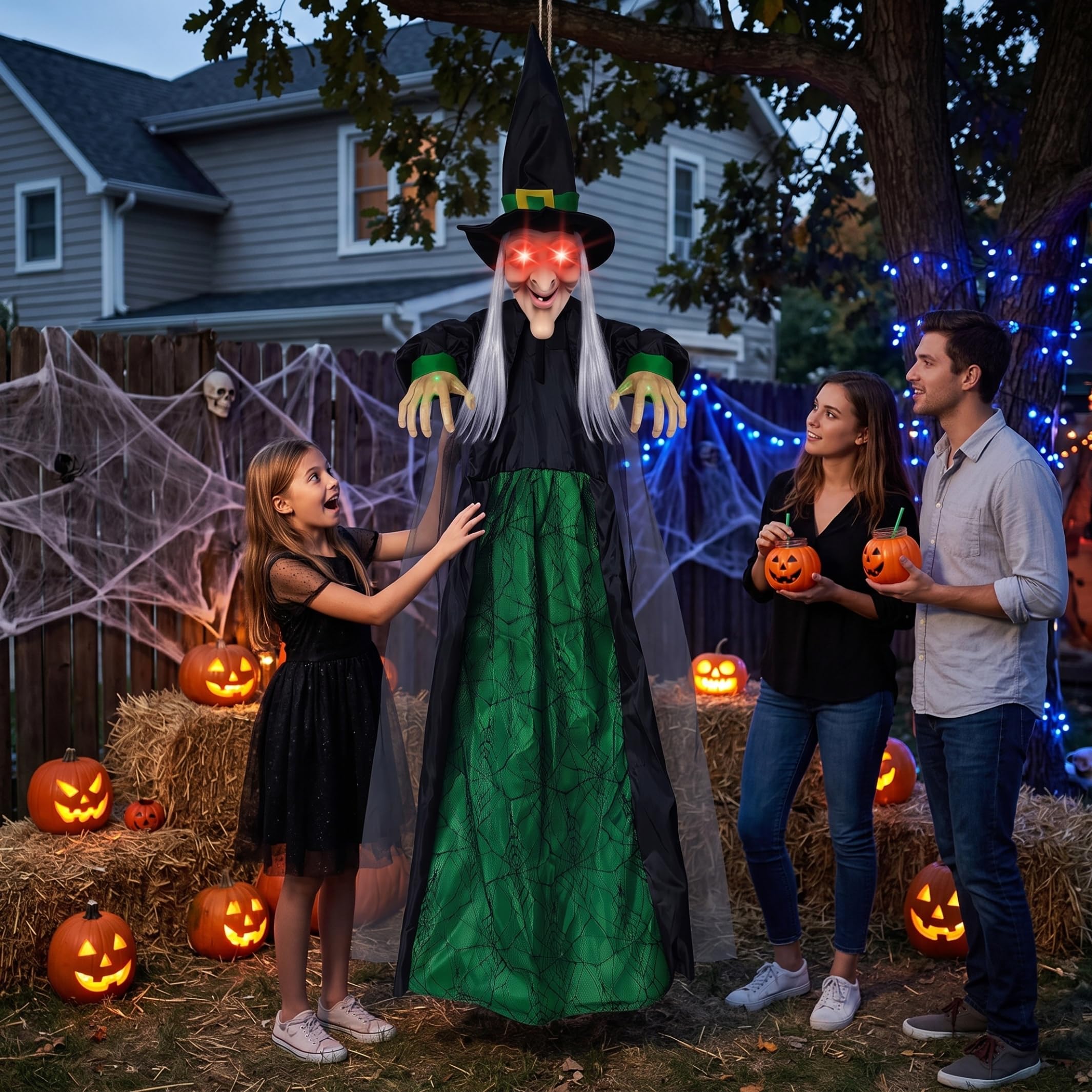 Decorazioni di Halloween attivate dal Movimento, Animatronics di Strega per Halloween, Giallo