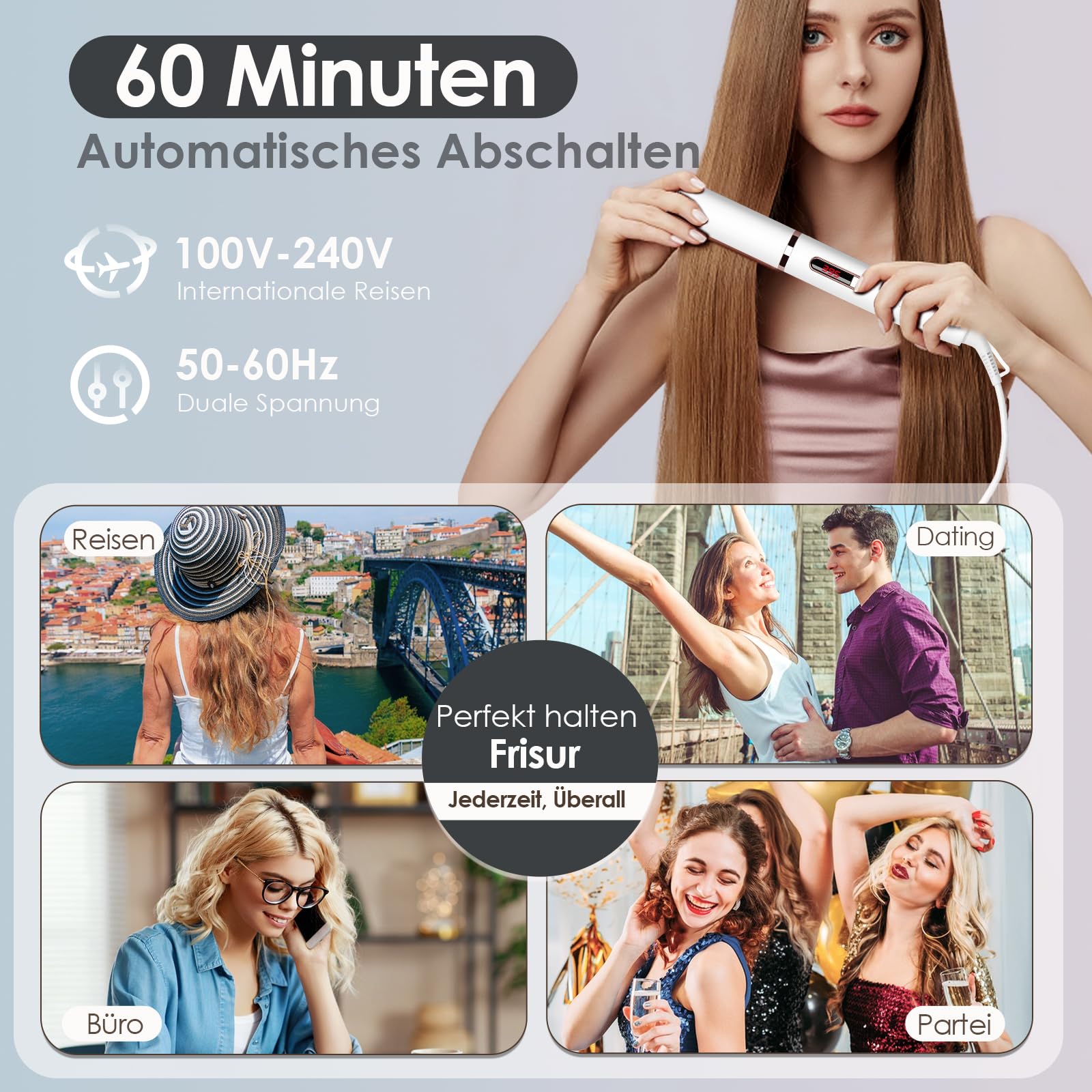 NOVUS Prostownica do włosów, 1 cal, regulowana temperatura (150°-230°) z płaską prostownicą LCD, szybkie nagrzewanie Dual Voltage prostownica do włosów z automatycznym wyłączaniem (biała)