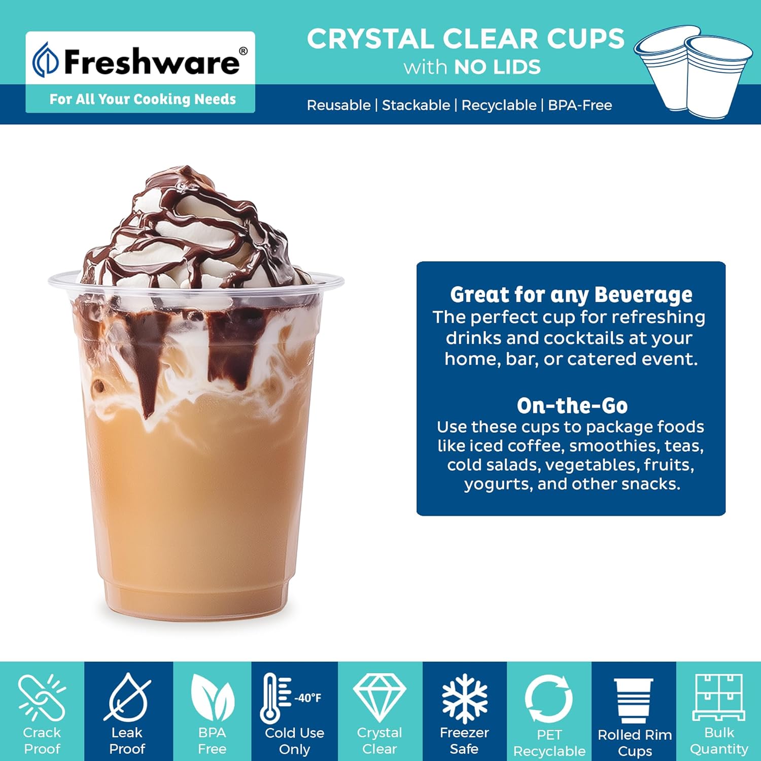 Freshware 12 oz Clear Disposable Plastic Cups, 100 Pack Clear Plastic Cups Tumblers, Heavy-duty Party Glasses, Disposable Cup for Thanksgiving, Halloween, Christmas Party - Image 2