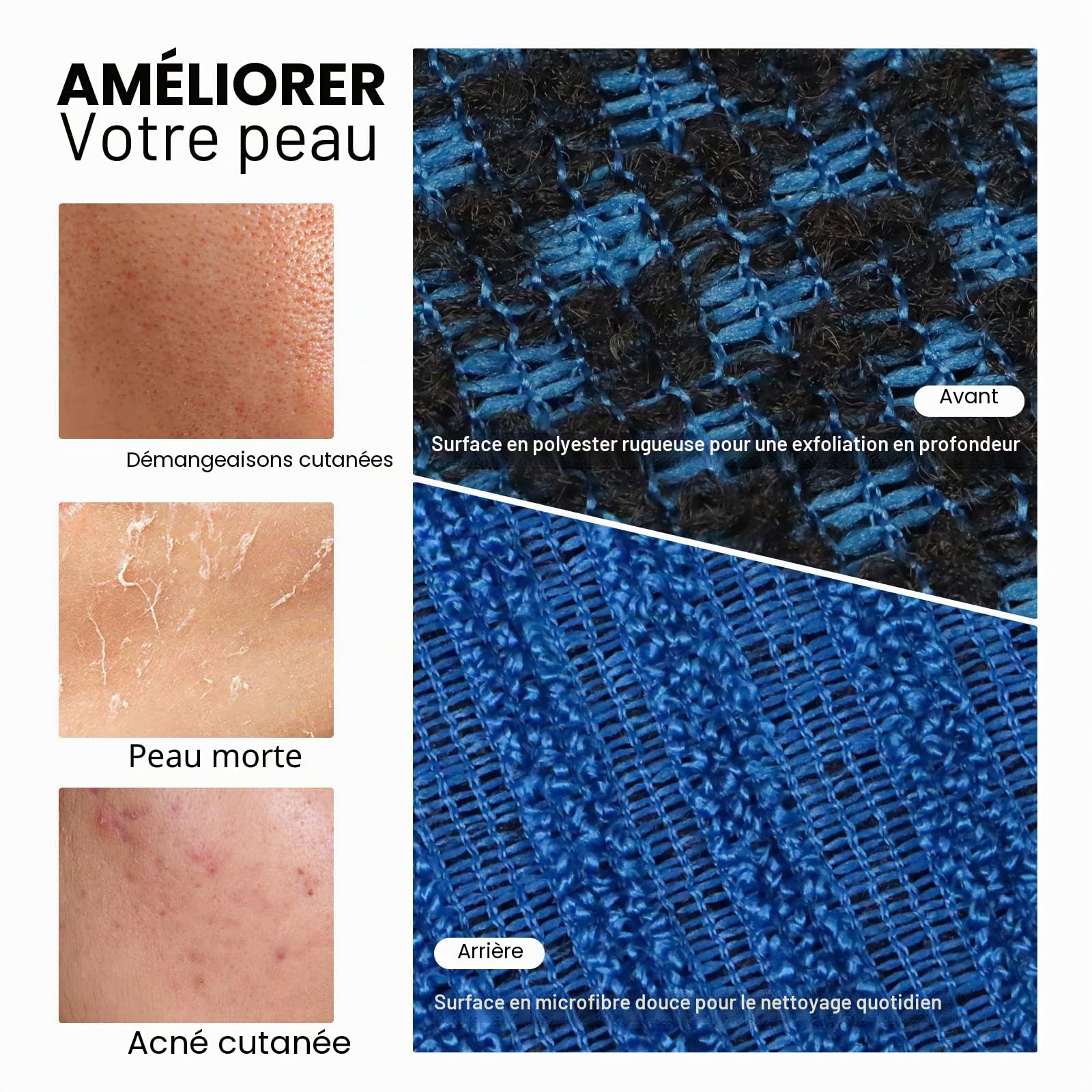 Yiclick Serviette Exfoliante à Double Texture - Éponge Loofah pour le Dos à Utiliser dans la Douche et le Bain, Éponge Exfoliante pour le Corps, Éponge Exfoliante Loofah pour Femmes et Hommes